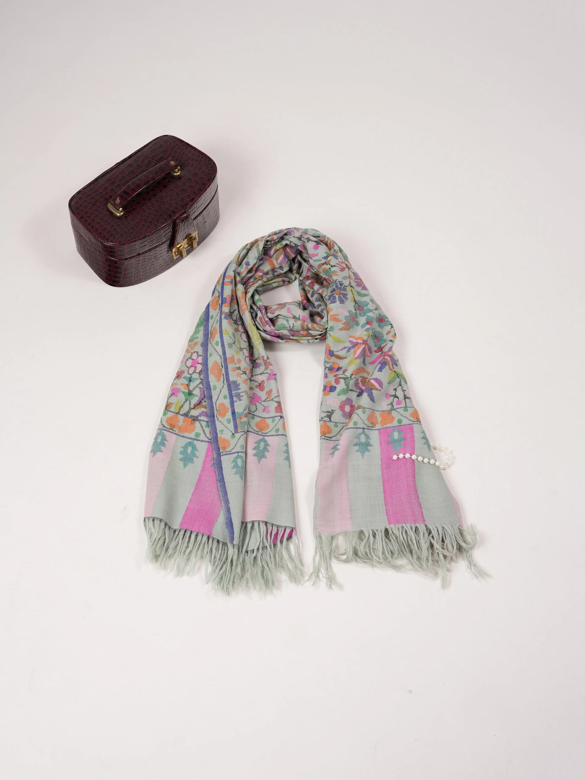 Handwoven Kani Kashmiri Original Greenish Pashmina Shawl Shahkaar.com