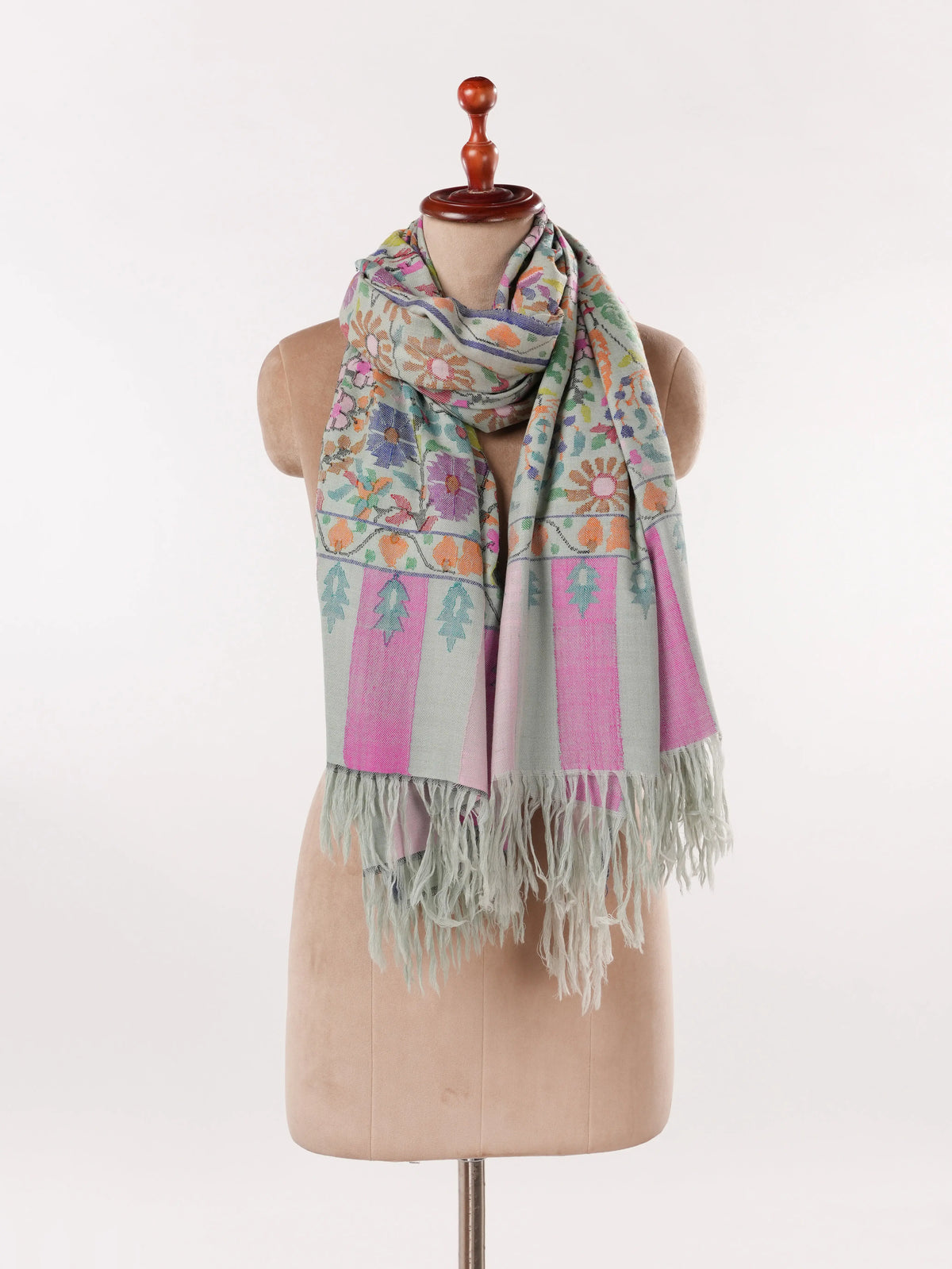 Handwoven Kani Kashmiri Original Greenish Pashmina Shawl Shahkaar.com