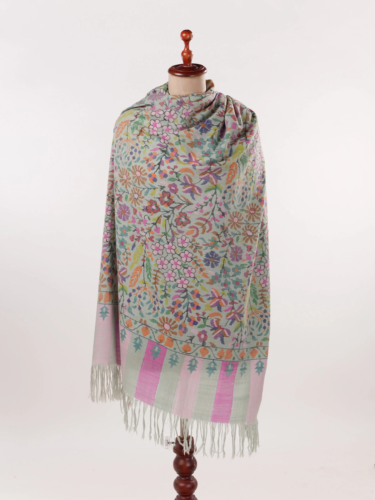 Handwoven Kani Kashmiri Original Greenish Pashmina Shawl Shahkaar.com