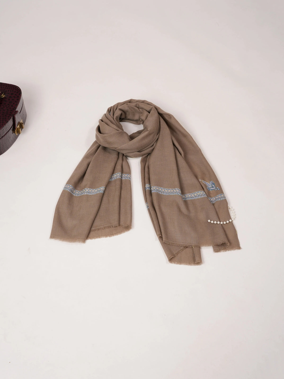 Dark Taupe Handwoven Pashmina Shawl with Hand Embroidery