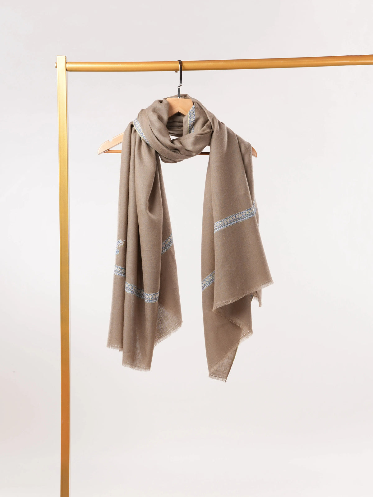 Dark Taupe Handwoven Pashmina Shawl with Hand Embroidery