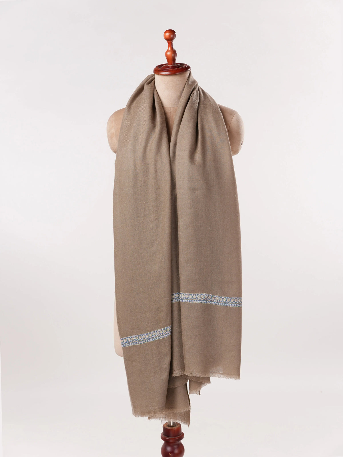 Dark Taupe Handwoven Pashmina Shawl with Hand Embroidery