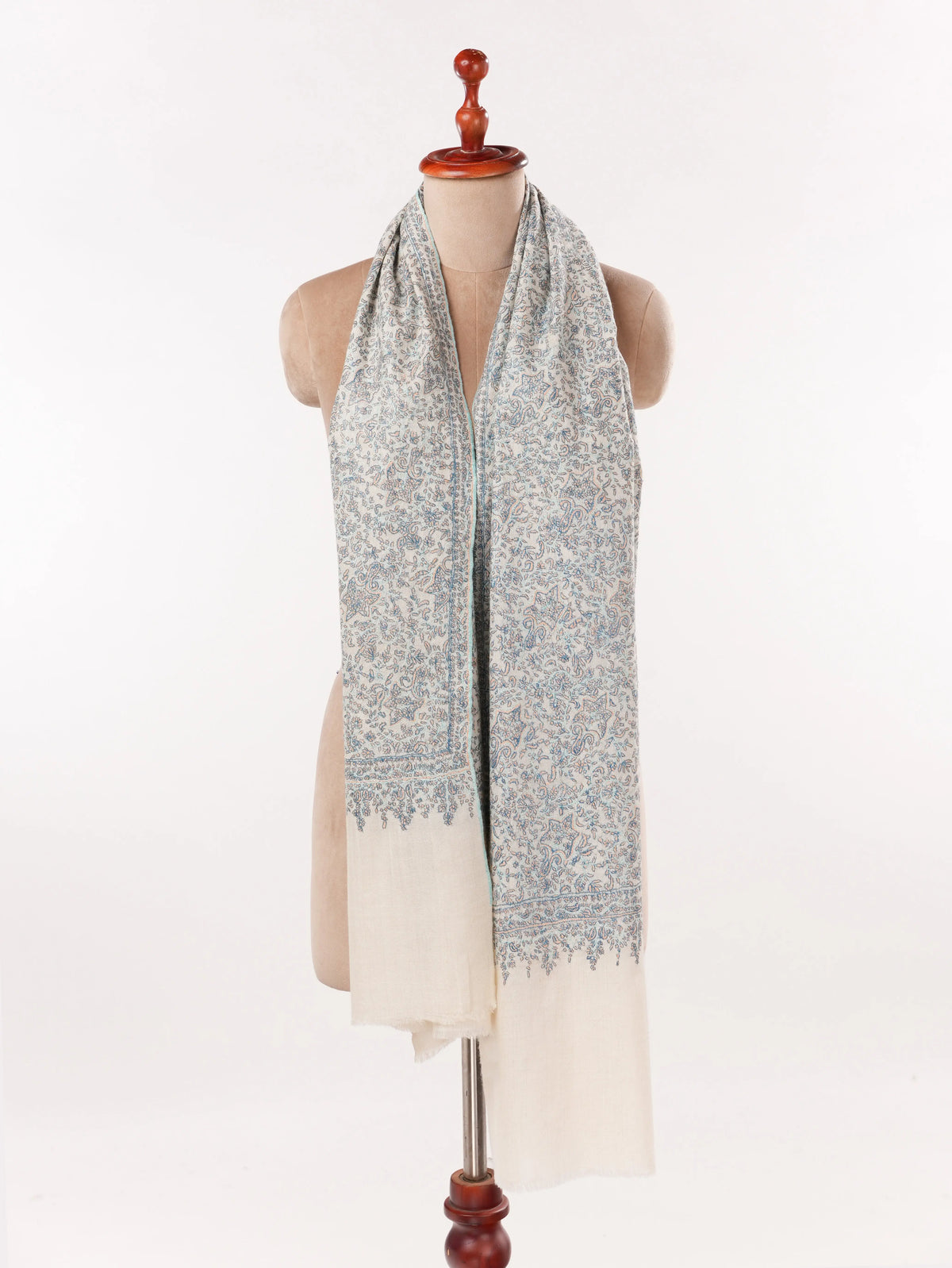 Natural White Original Cashmere Scarf with Jamawar Embroidery