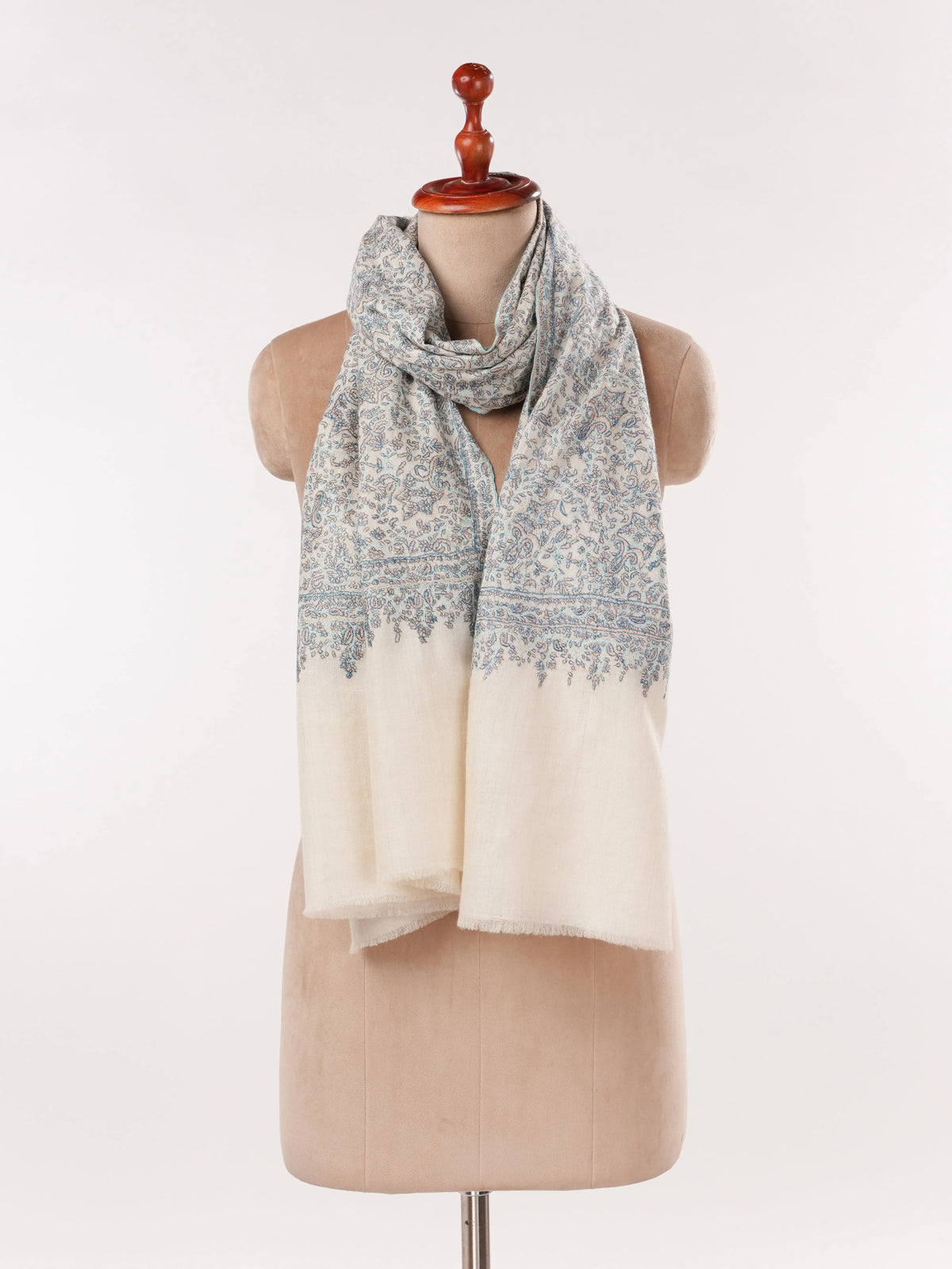 Natural White Original Cashmere Scarf with Jamawar Embroidery