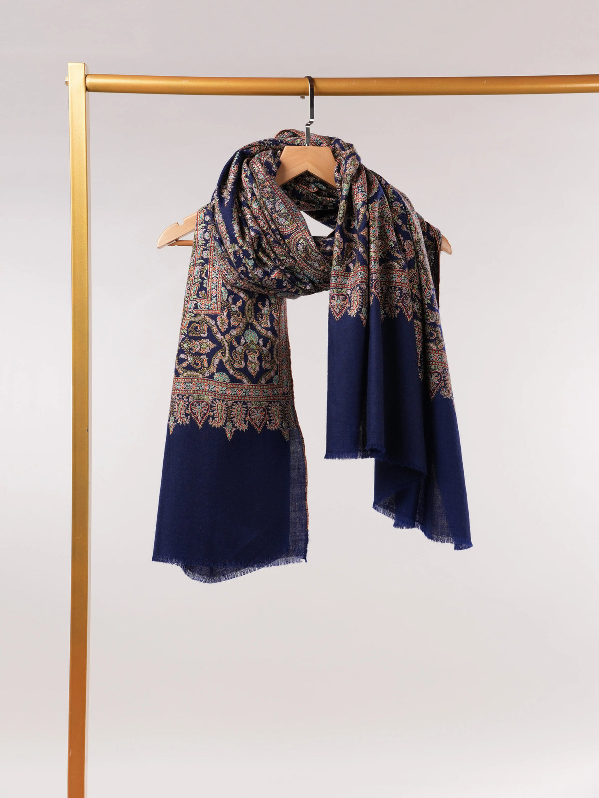 Lacivert El İşlemeli Jamavar Pashmina Şal