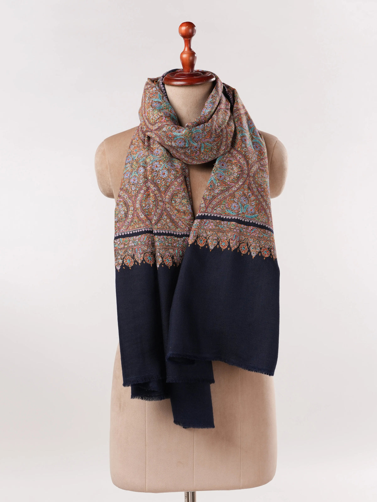 Jamawar El Nakışlı Lacivert Saf Pashmina Şal