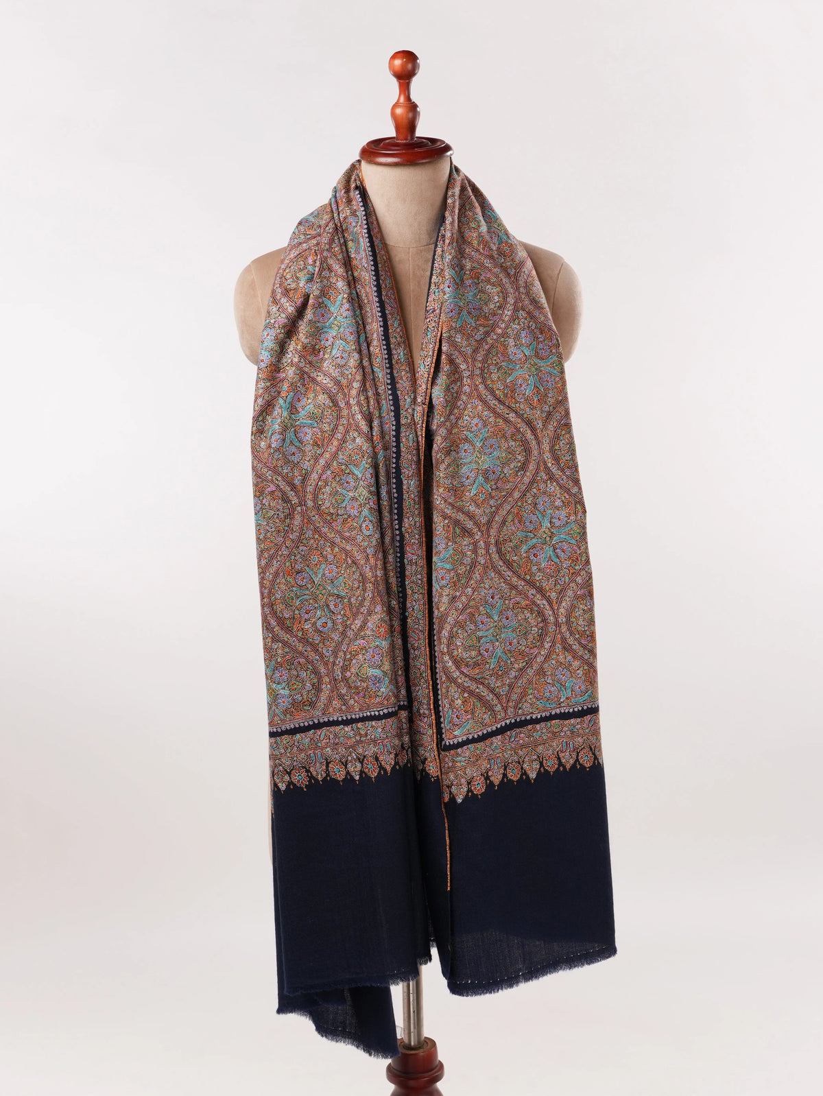Jamawar El Nakışlı Lacivert Saf Pashmina Şal