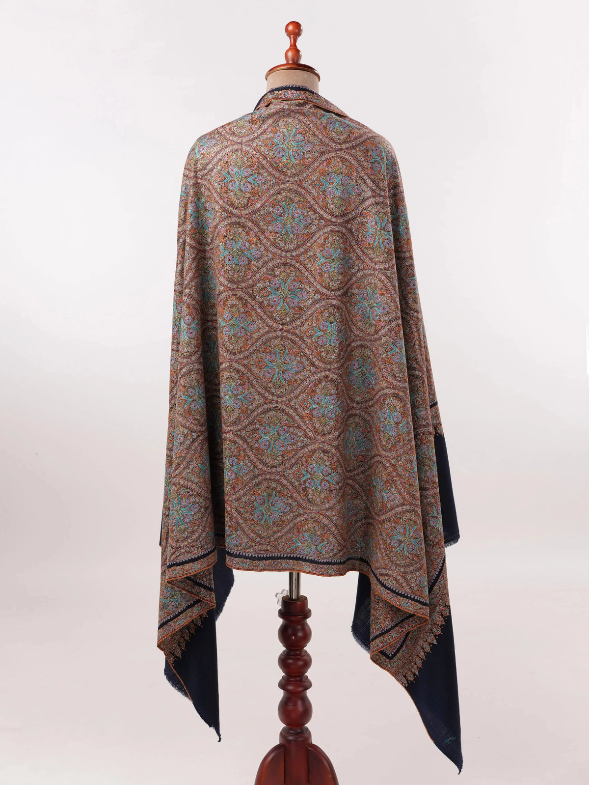Jamawar El Nakışlı Lacivert Saf Pashmina Şal