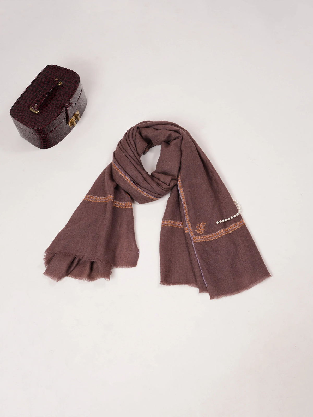 Espresso Otantik Hashia İşlemeli Pashmina Şal