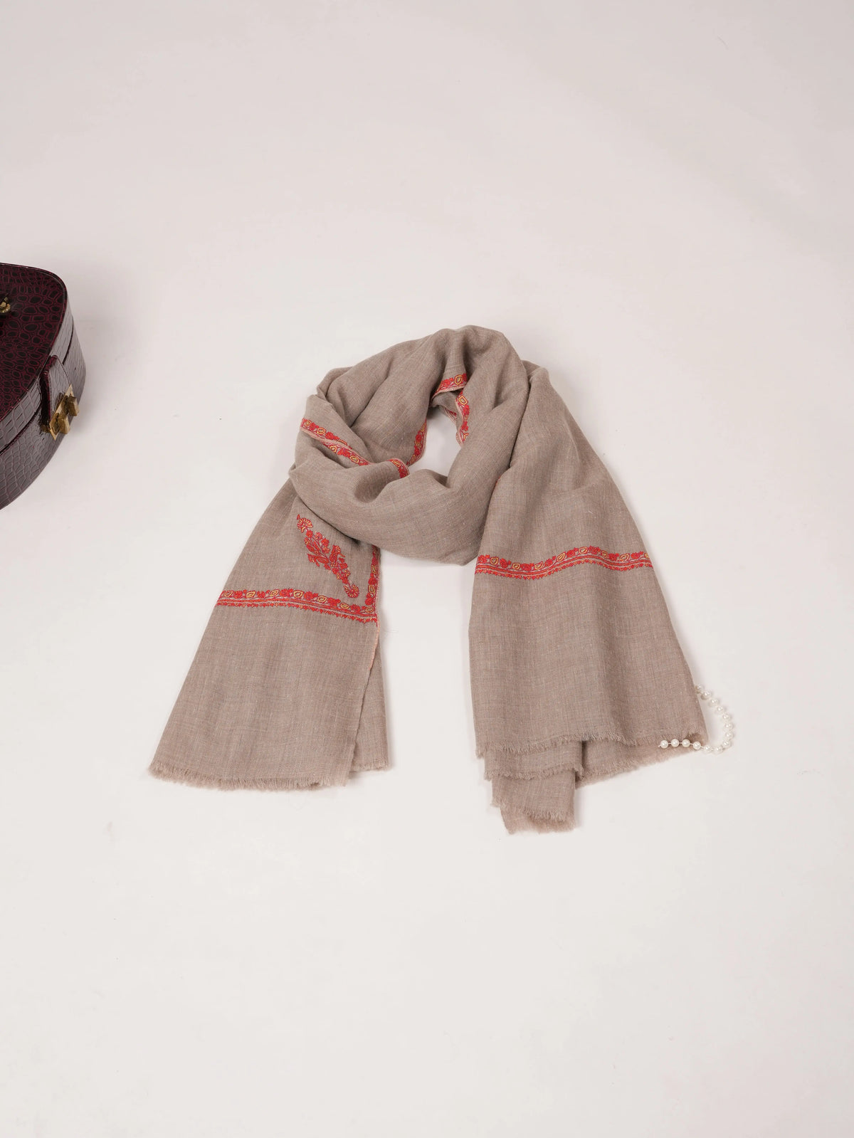 Handwoven Pure Pashmina Natural Beige Shawl with Baildar Sozni Embroidery