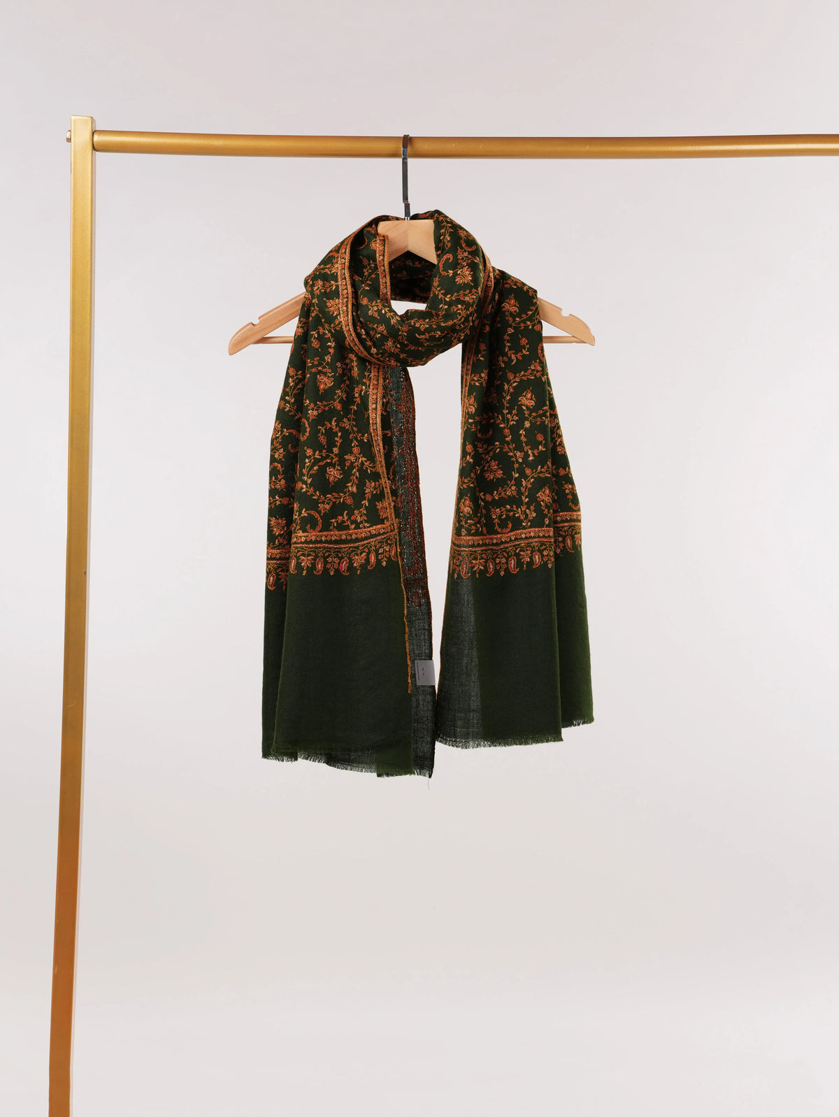 Dark Green Soft Cashmere Scarf with Jali Hand Embroidery