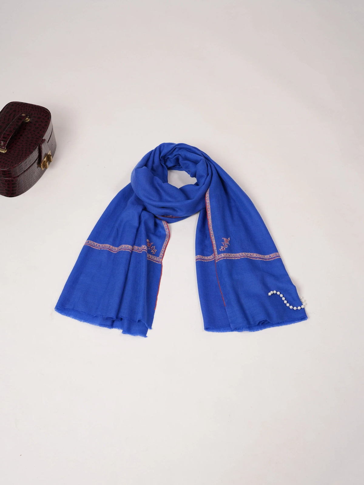 Handwoven Blue Textured Pashmina Shawl with Baildar Sozni Embroidery