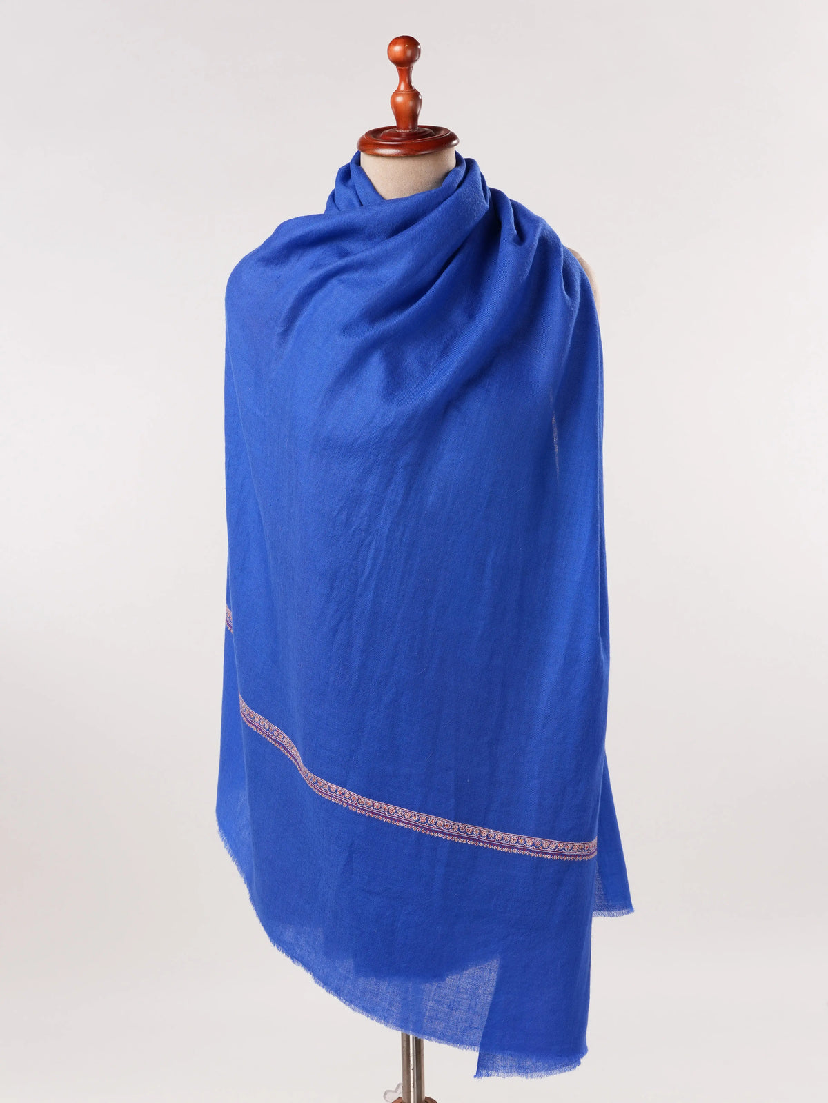 Handwoven Blue Textured Pashmina Shawl with Baildar Sozni Embroidery