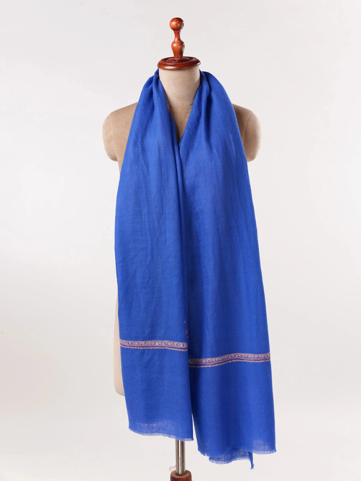 Handwoven Blue Textured Pashmina Shawl with Baildar Sozni Embroidery
