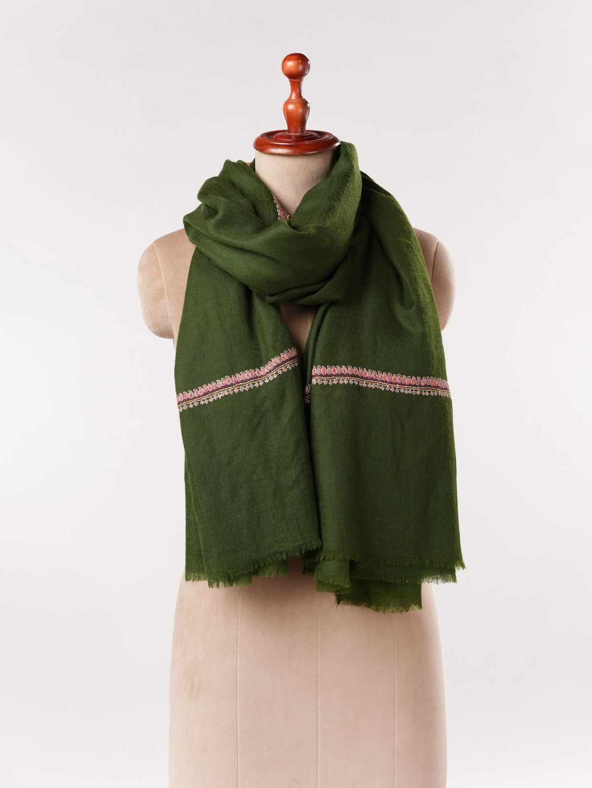 Dark Green Baildar Embroidered Handwoven Textured Pashmina Shawl