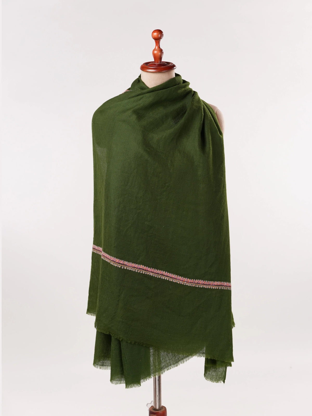 Dark Green Baildar Embroidered Handwoven Textured Pashmina Shawl
