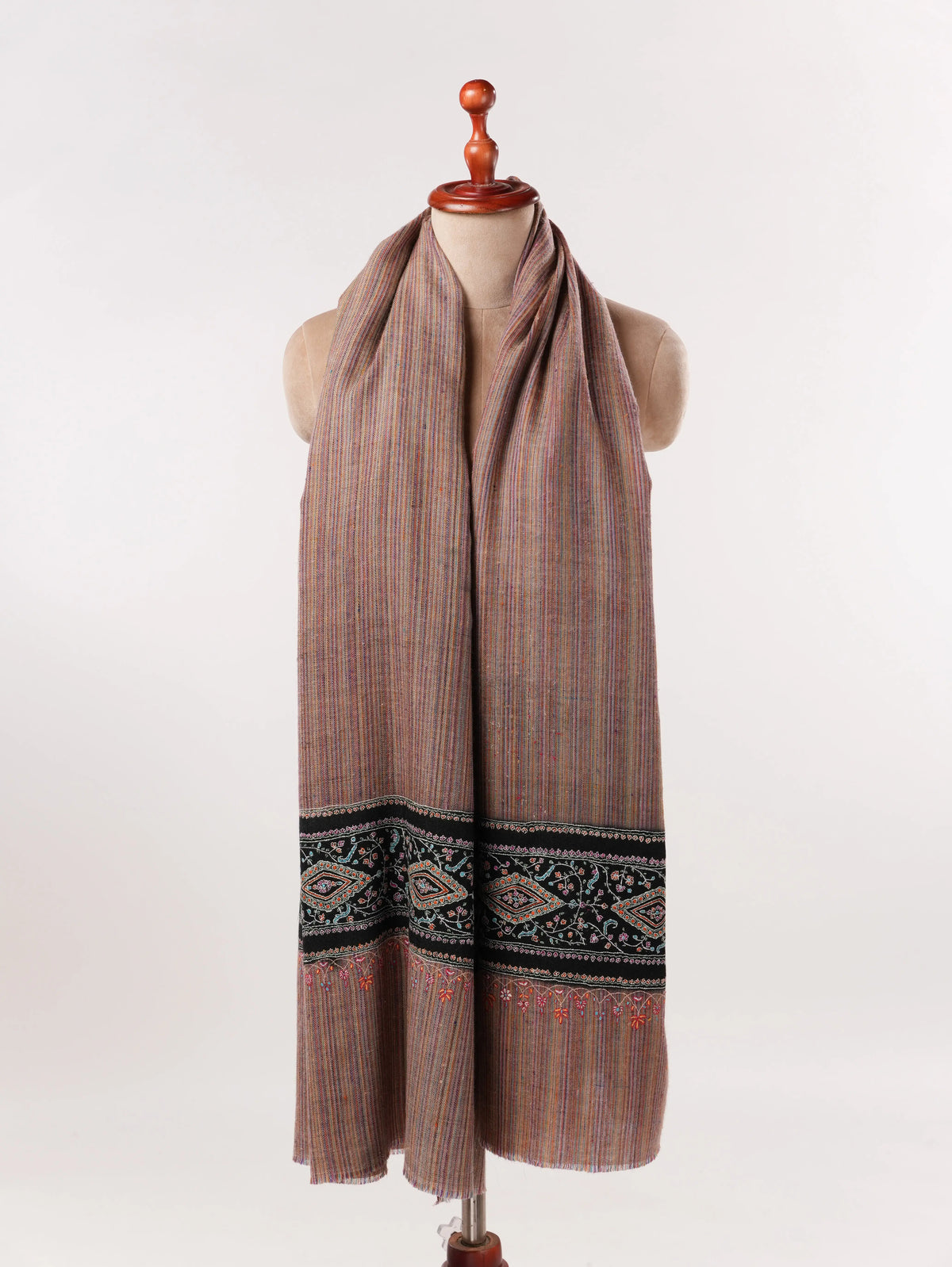 Handspun Fluffy Pashmina Shawl with Daurdar Hand Embroidery