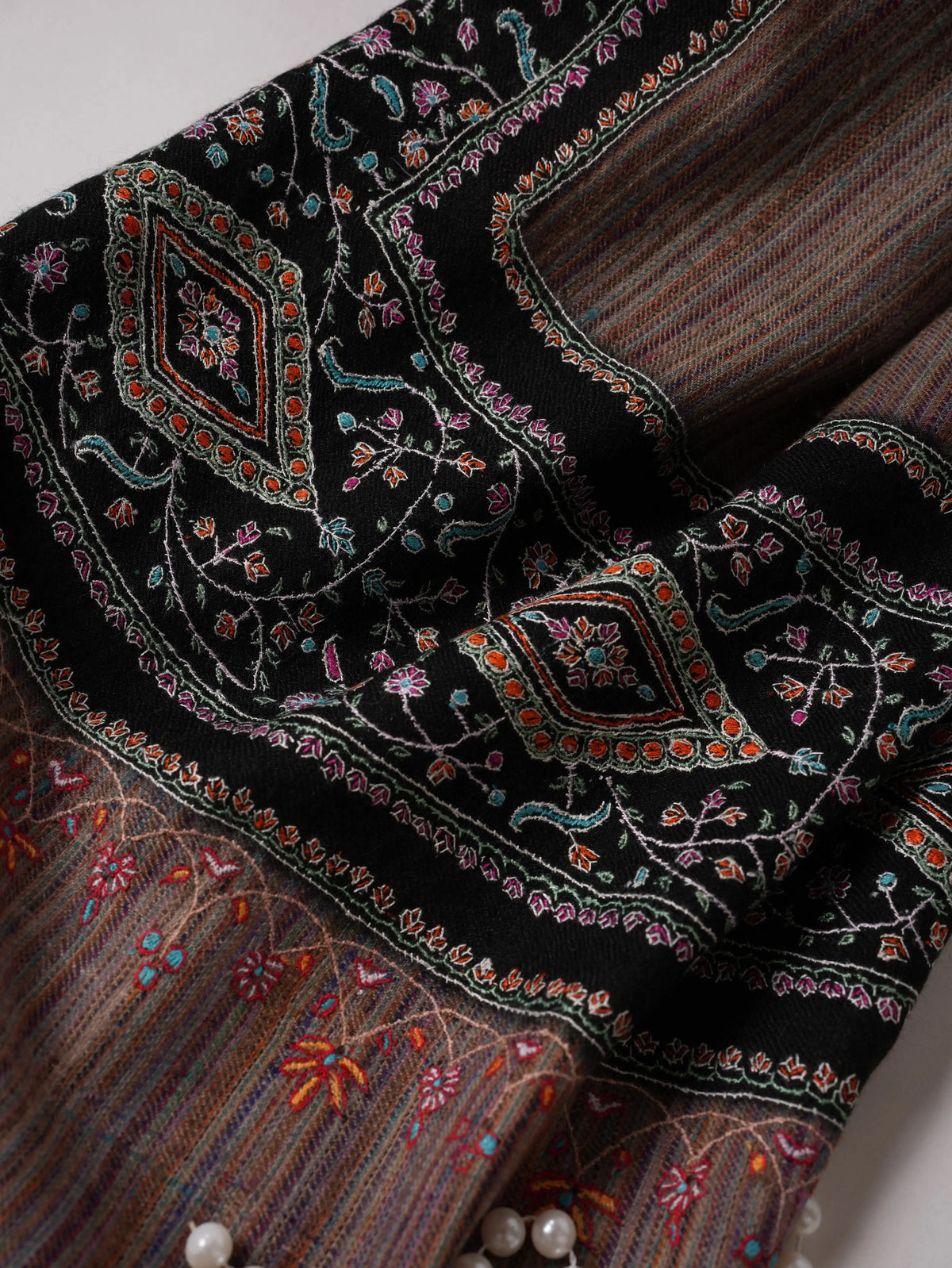 Handspun Fluffy Pashmina Shawl with Daurdar Hand Embroidery