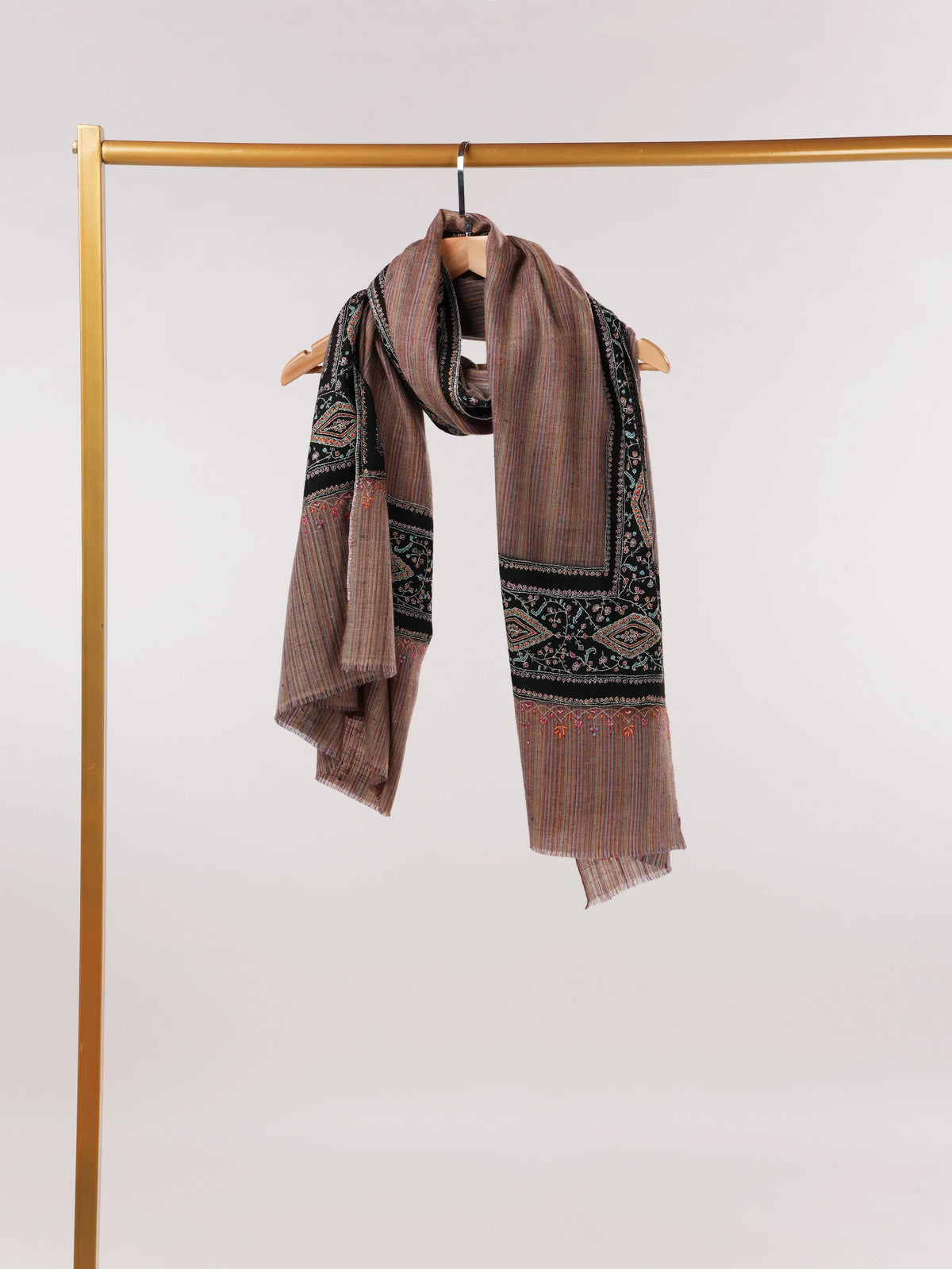 Handspun Fluffy Pashmina Shawl with Daurdar Hand Embroidery