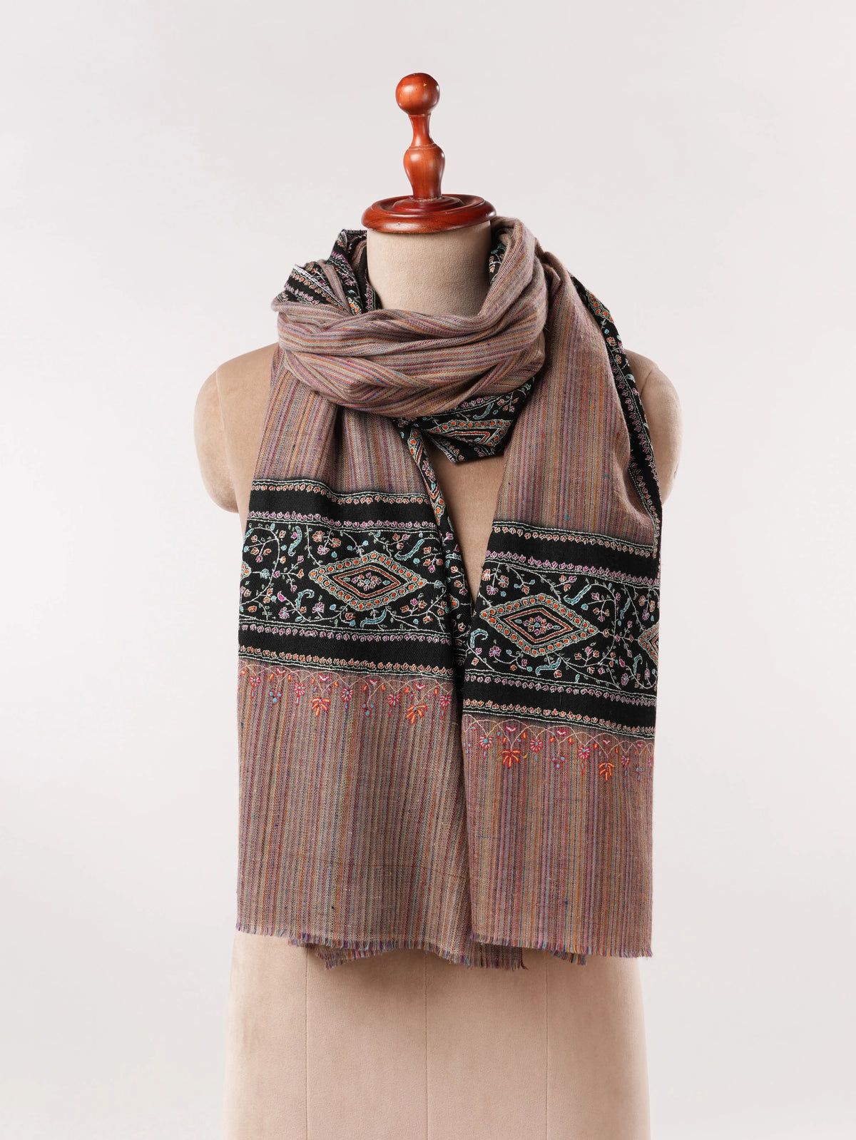 Handspun Fluffy Pashmina Shawl with Daurdar Hand Embroidery