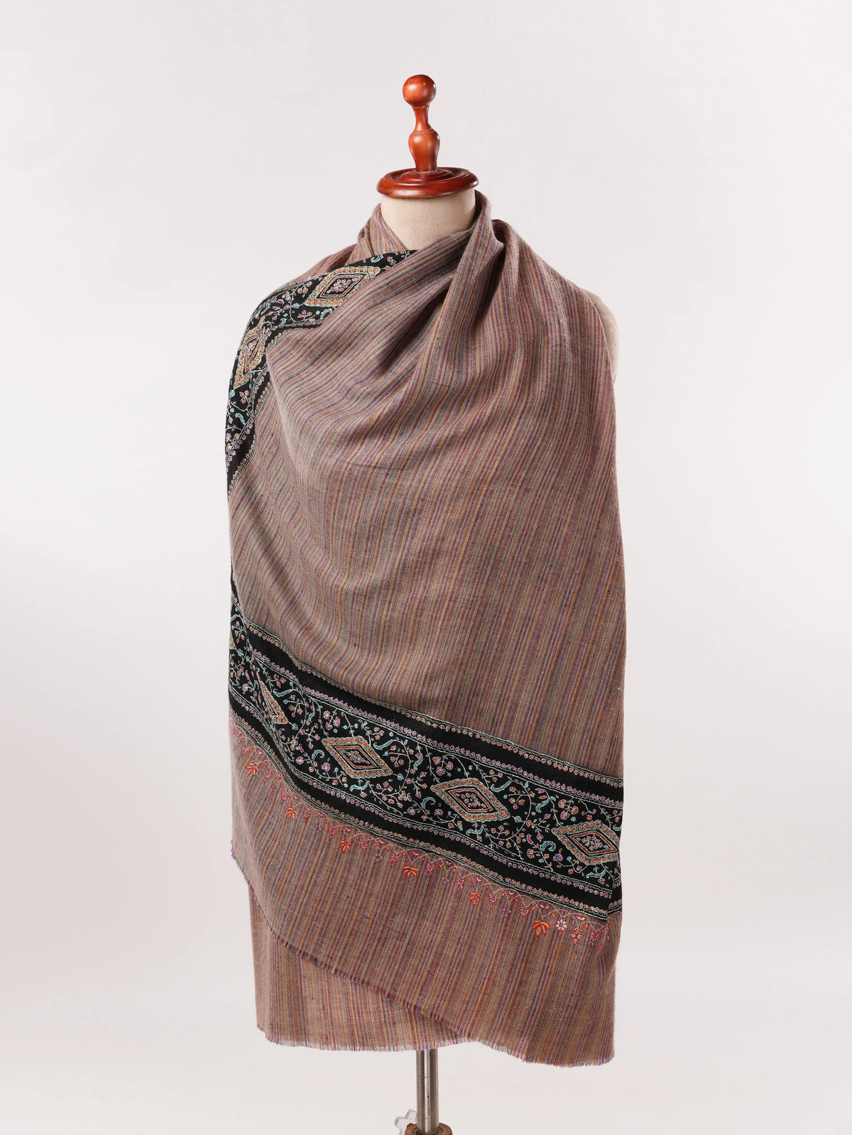 Handspun Fluffy Pashmina Shawl with Daurdar Hand Embroidery