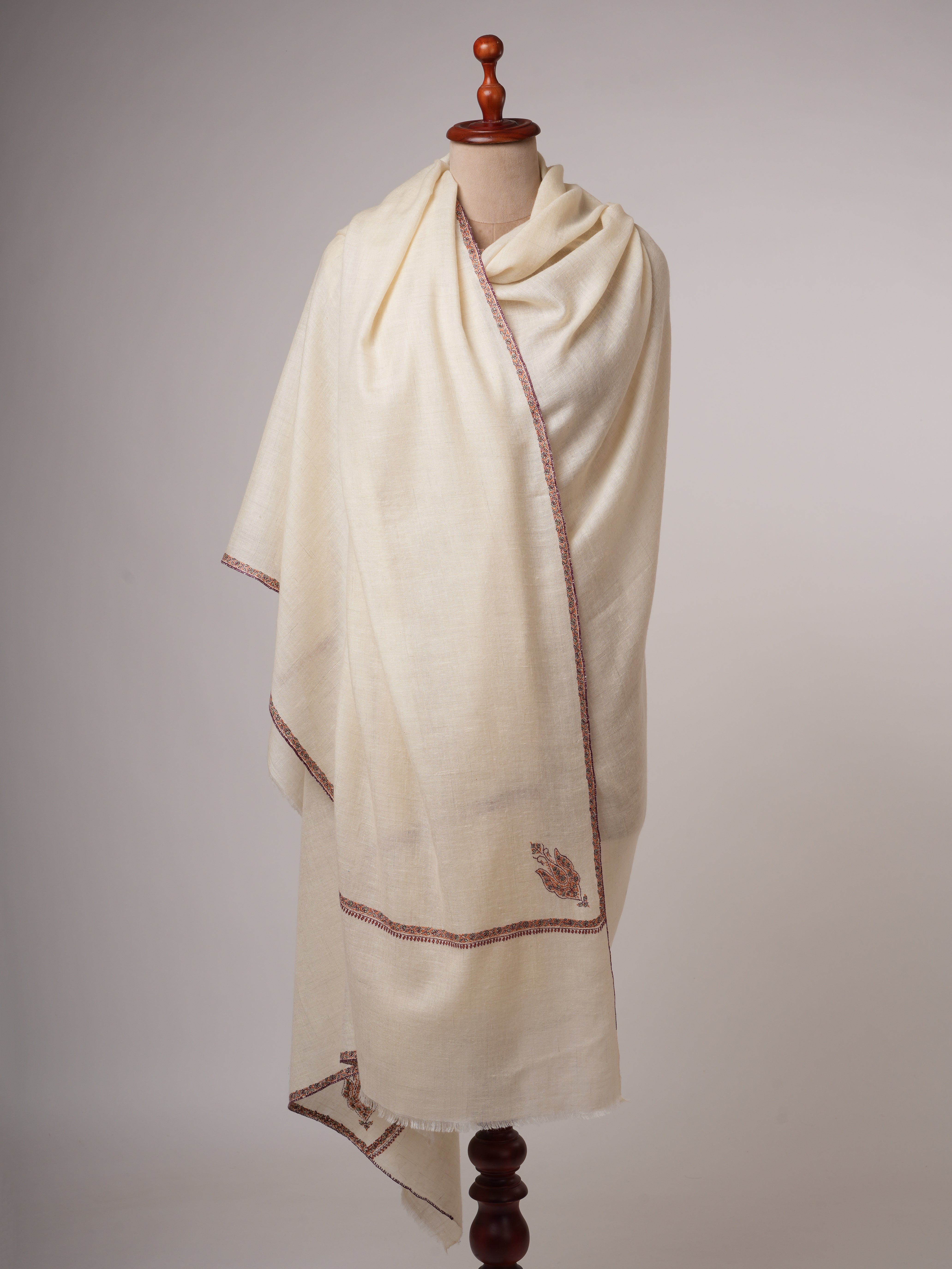 Off-White Oversized Baildar Embroidered Baby Soft Lightweight Kashmiri Shawl