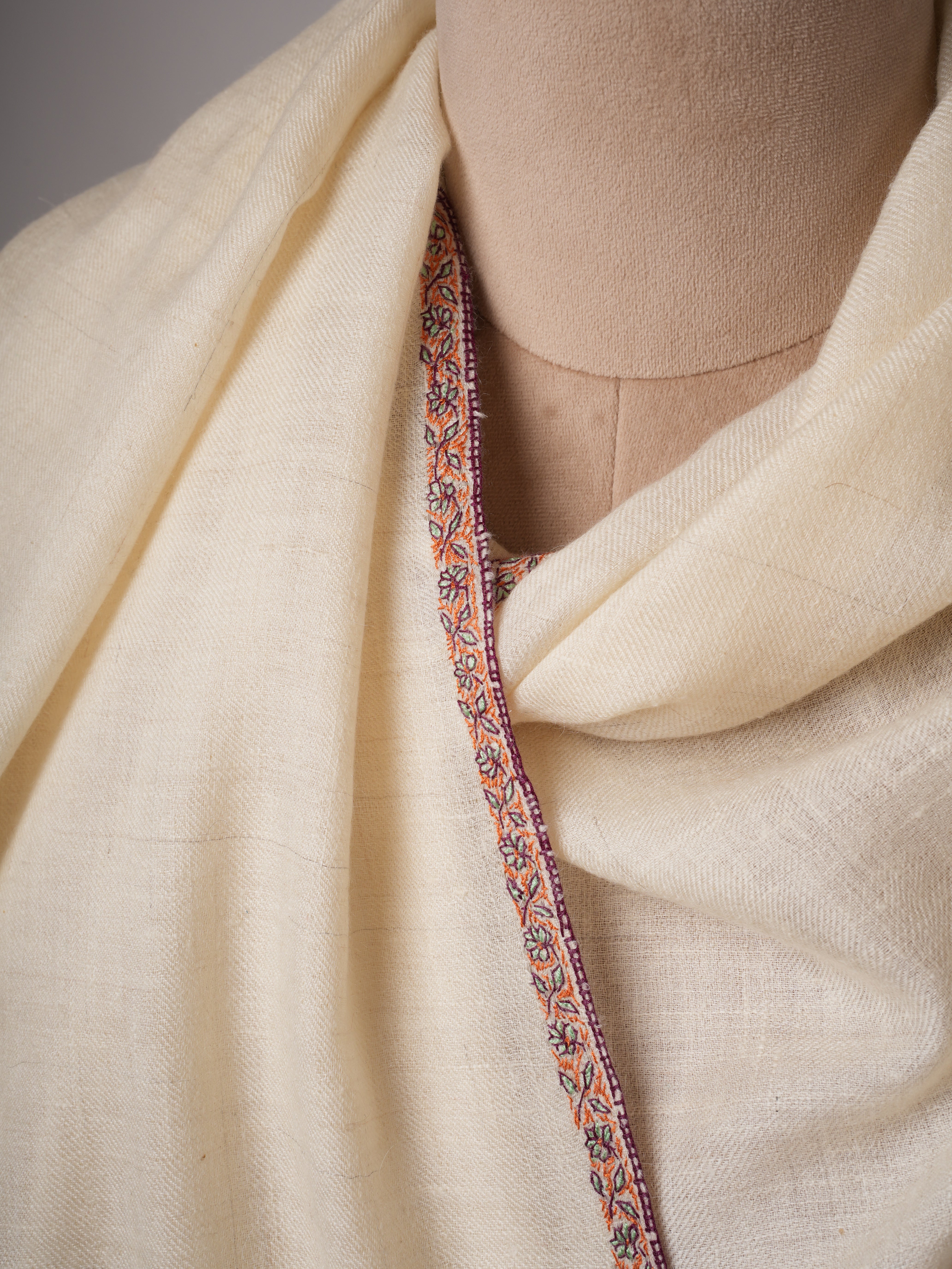Off-White Oversized Baildar Embroidered Baby Soft Lightweight Kashmiri Shawl