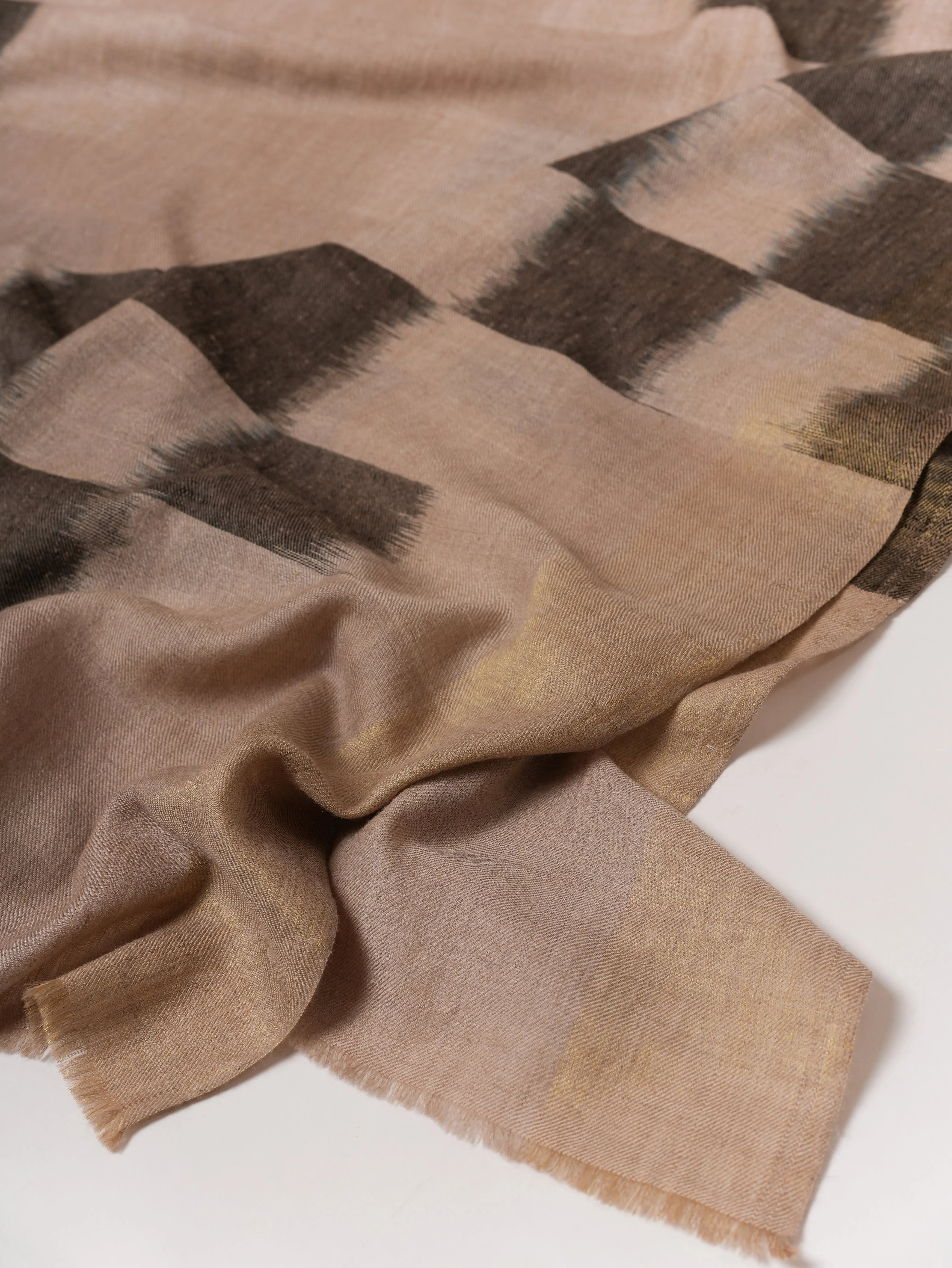 Artisan Ikat Pashmina Shawl Featuring Subtle Zari Detailing