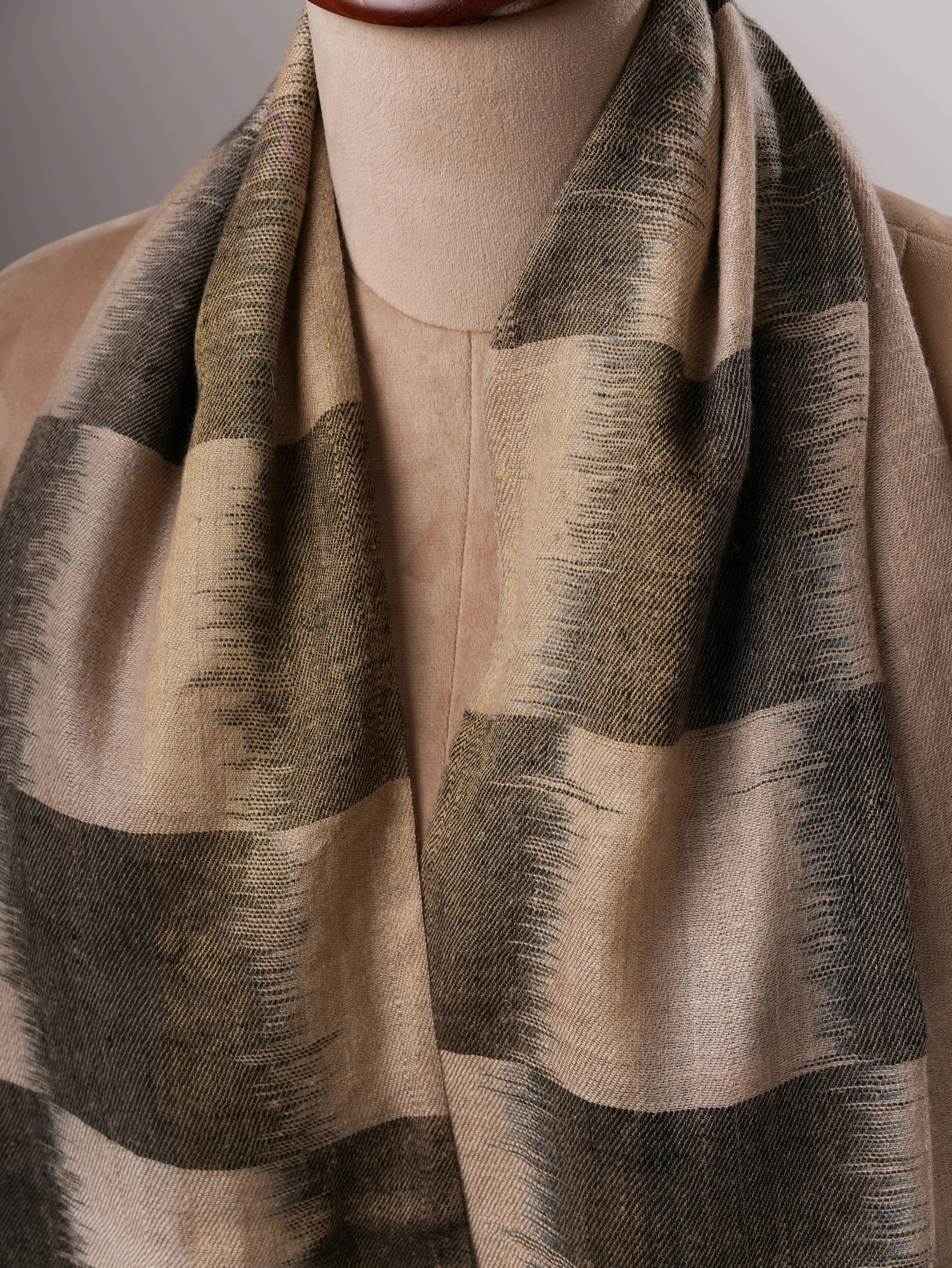 Artisan Ikat Pashmina Shawl Featuring Subtle Zari Detailing