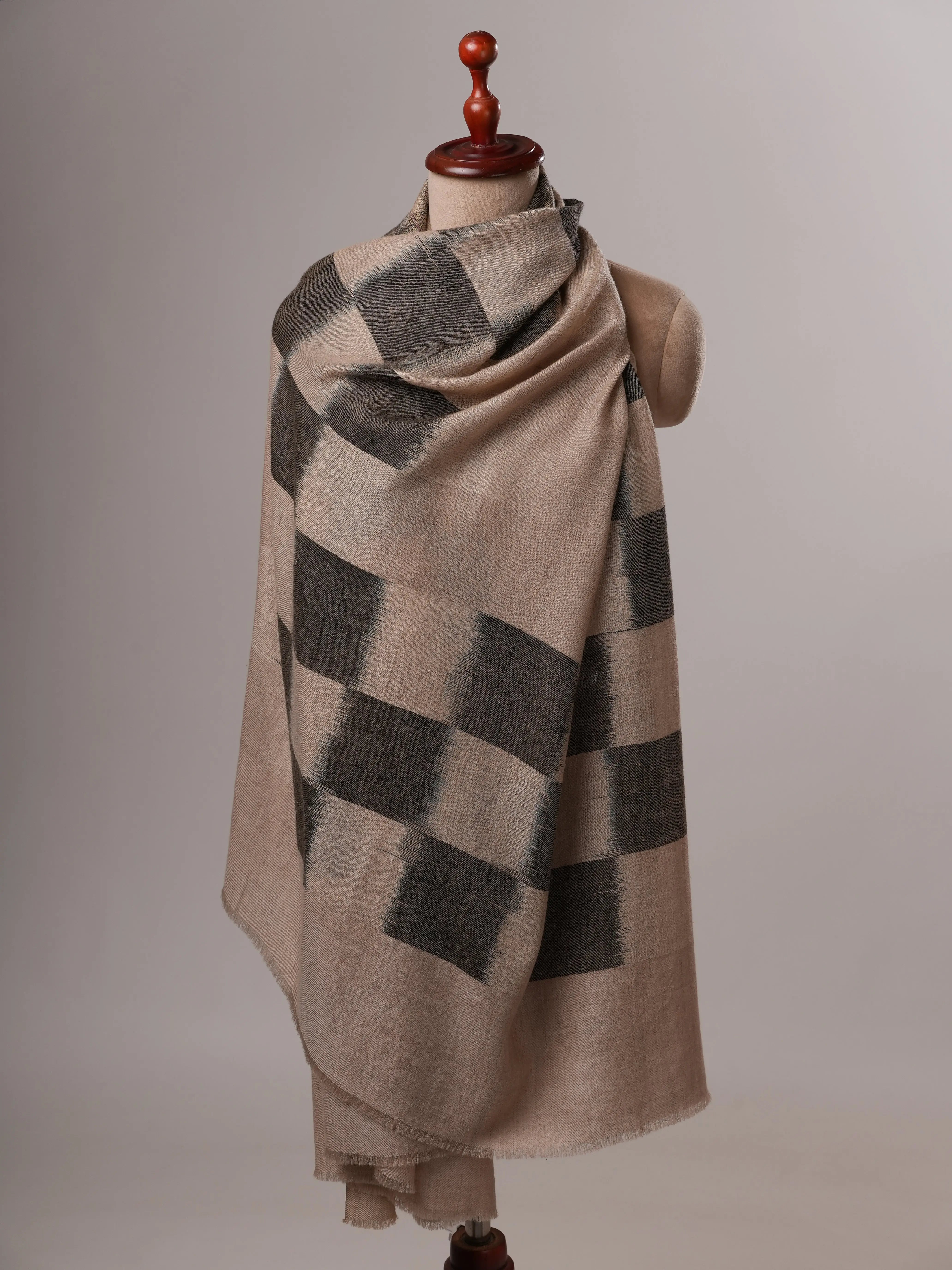 Artisan Ikat Pashmina Shawl Featuring Subtle Zari Detailing