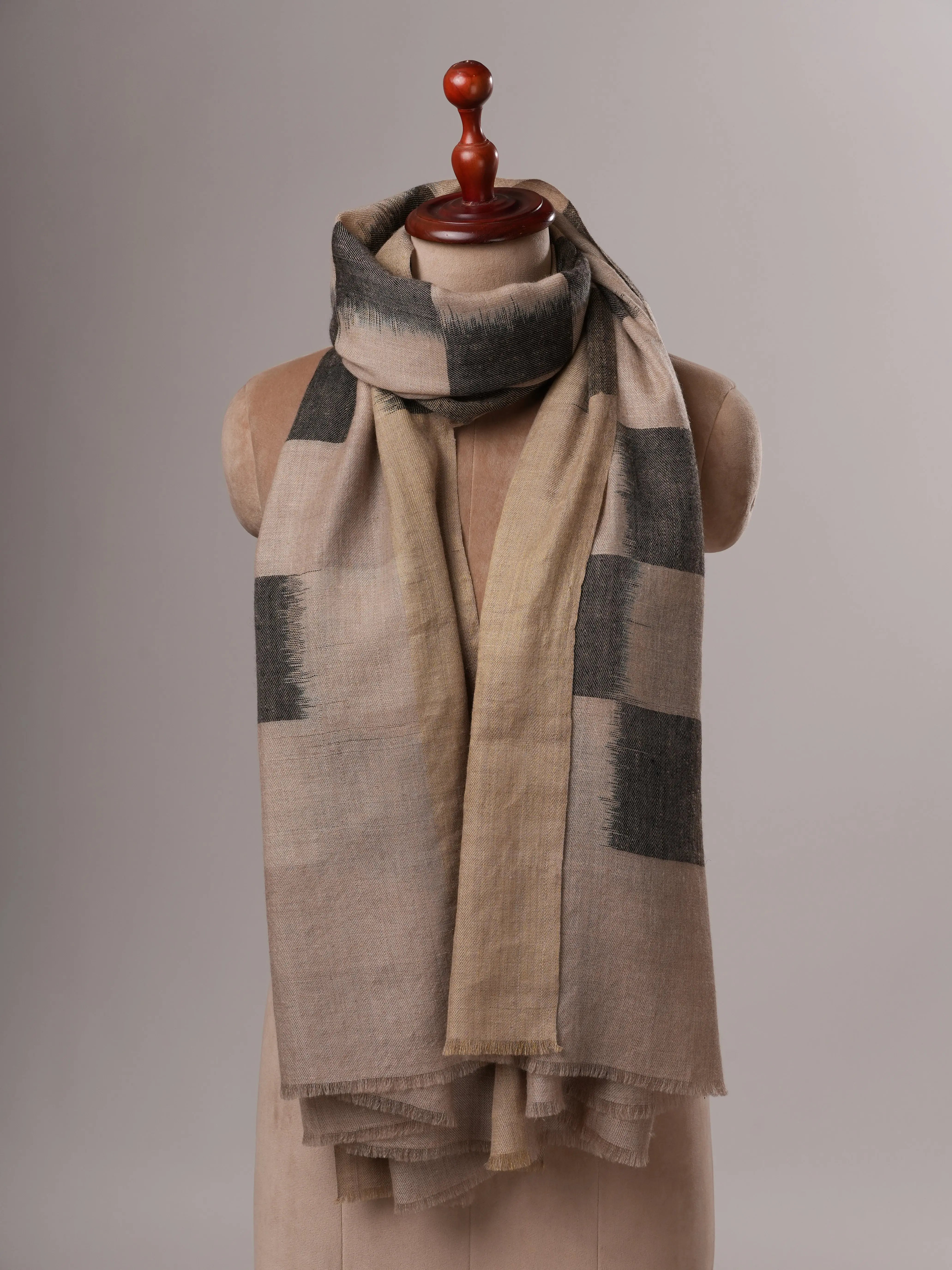 Artisan Ikat Pashmina Shawl Featuring Subtle Zari Detailing