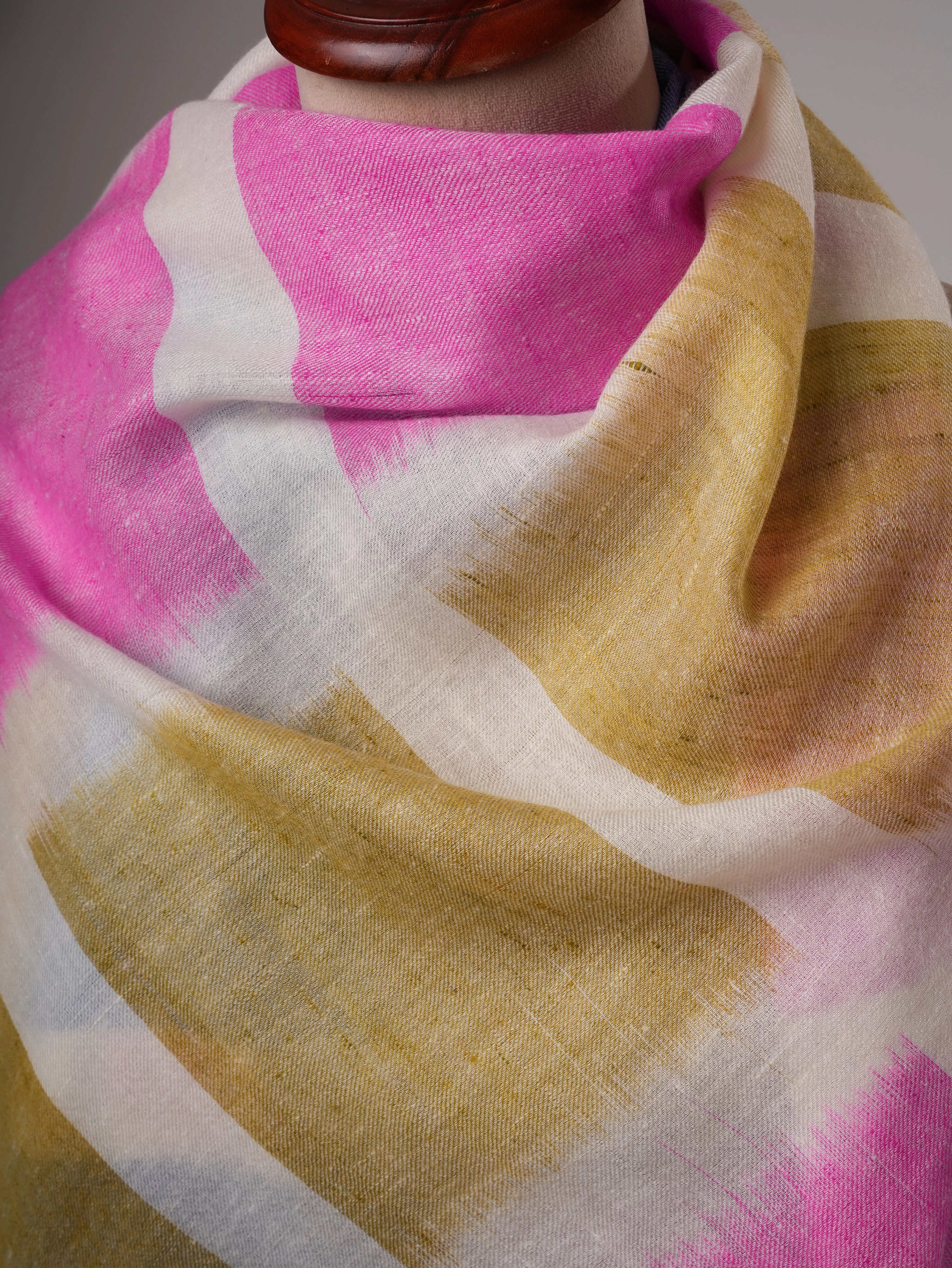 Handloom Ivory Ikat Shawl with Multicolor Accents Shahkaar