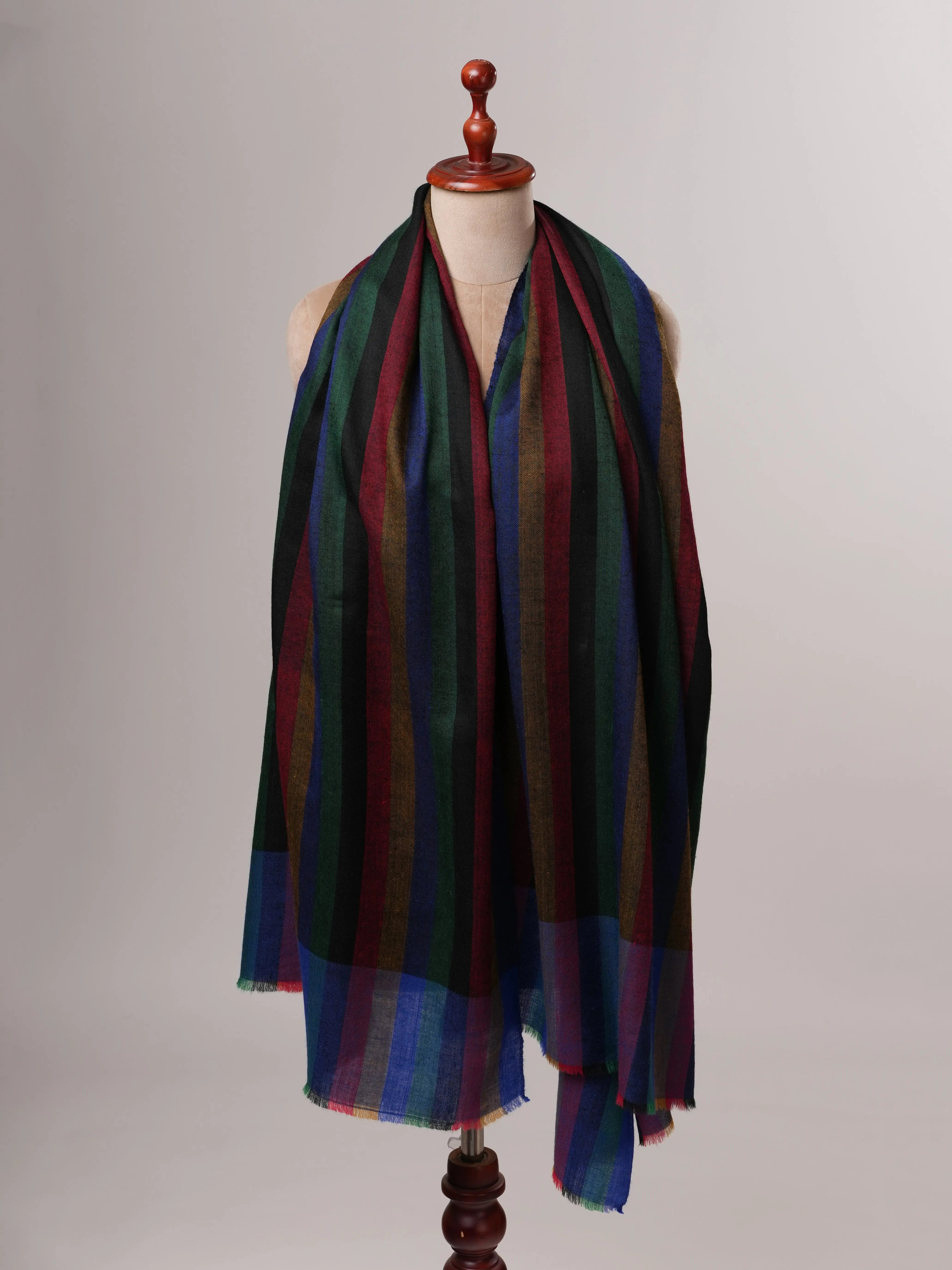 Modern Handloomed Pashmina Shawl with Soft Stripe Detailing Shahkaar