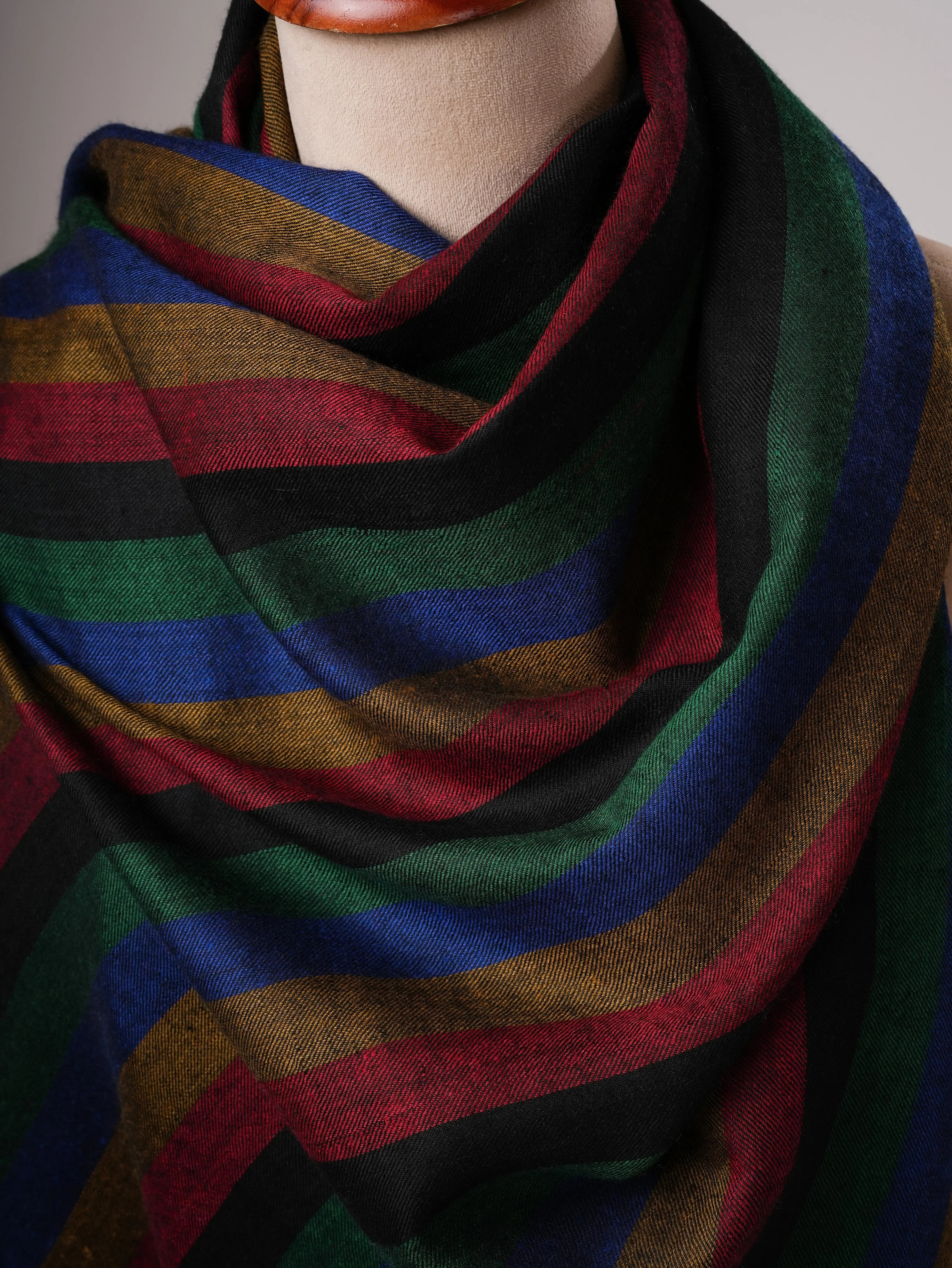 Modern Handloomed Pashmina Shawl with Soft Stripe Detailing Shahkaar