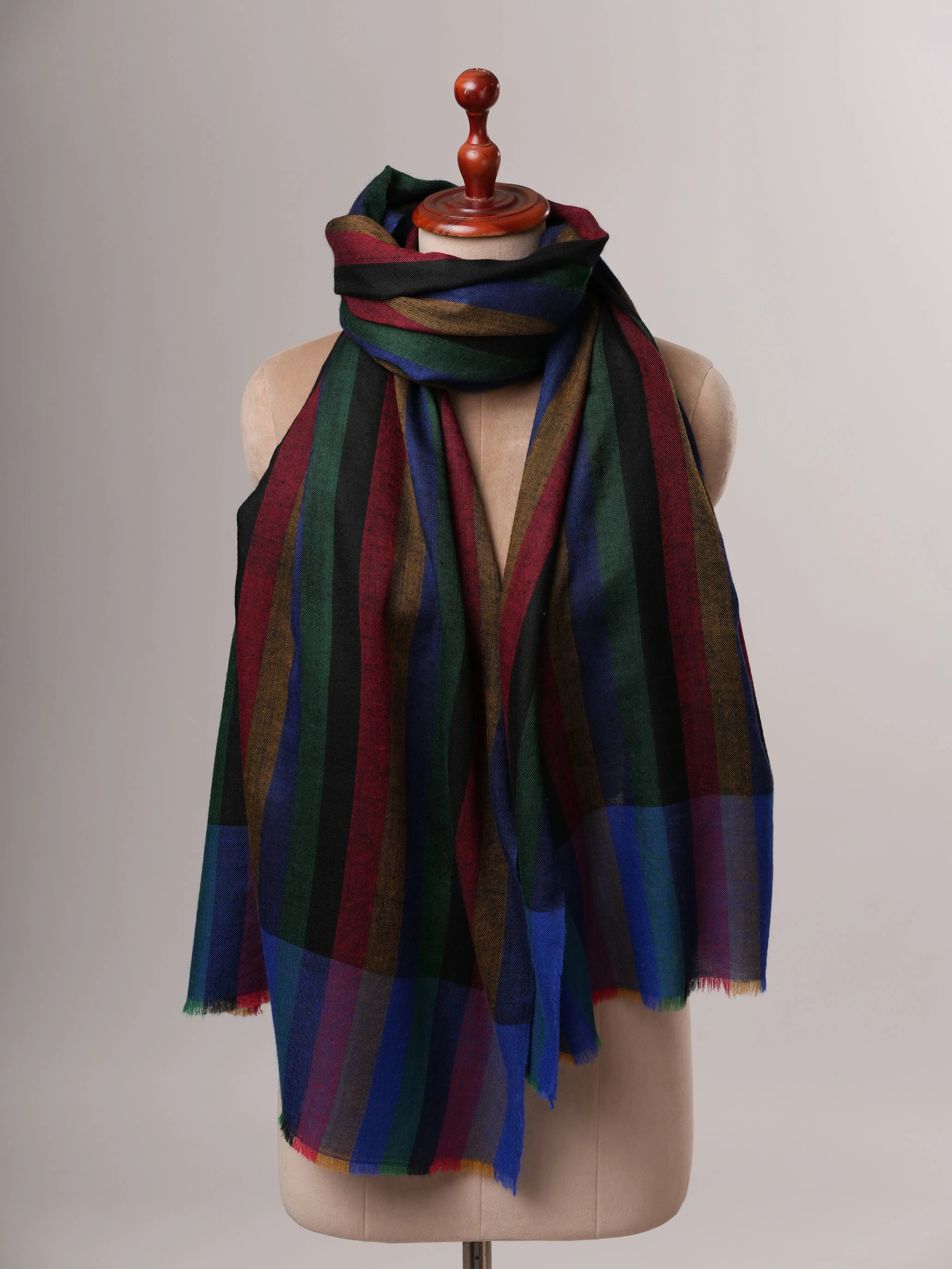 Modern Handloomed Pashmina Shawl with Soft Stripe Detailing Shahkaar