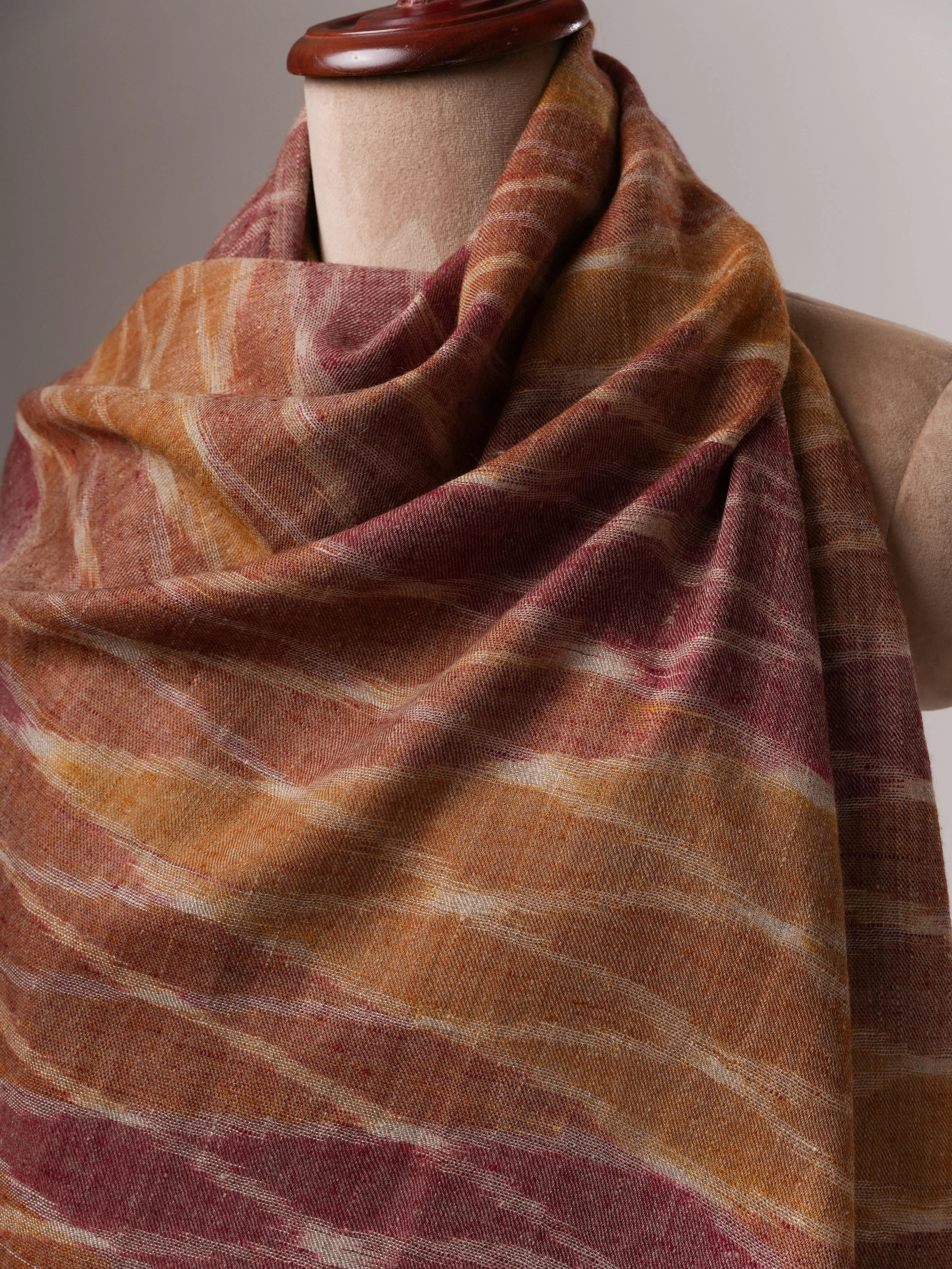 Artisan Ikat Pashmina Shawl Featuring Green Accented Ends