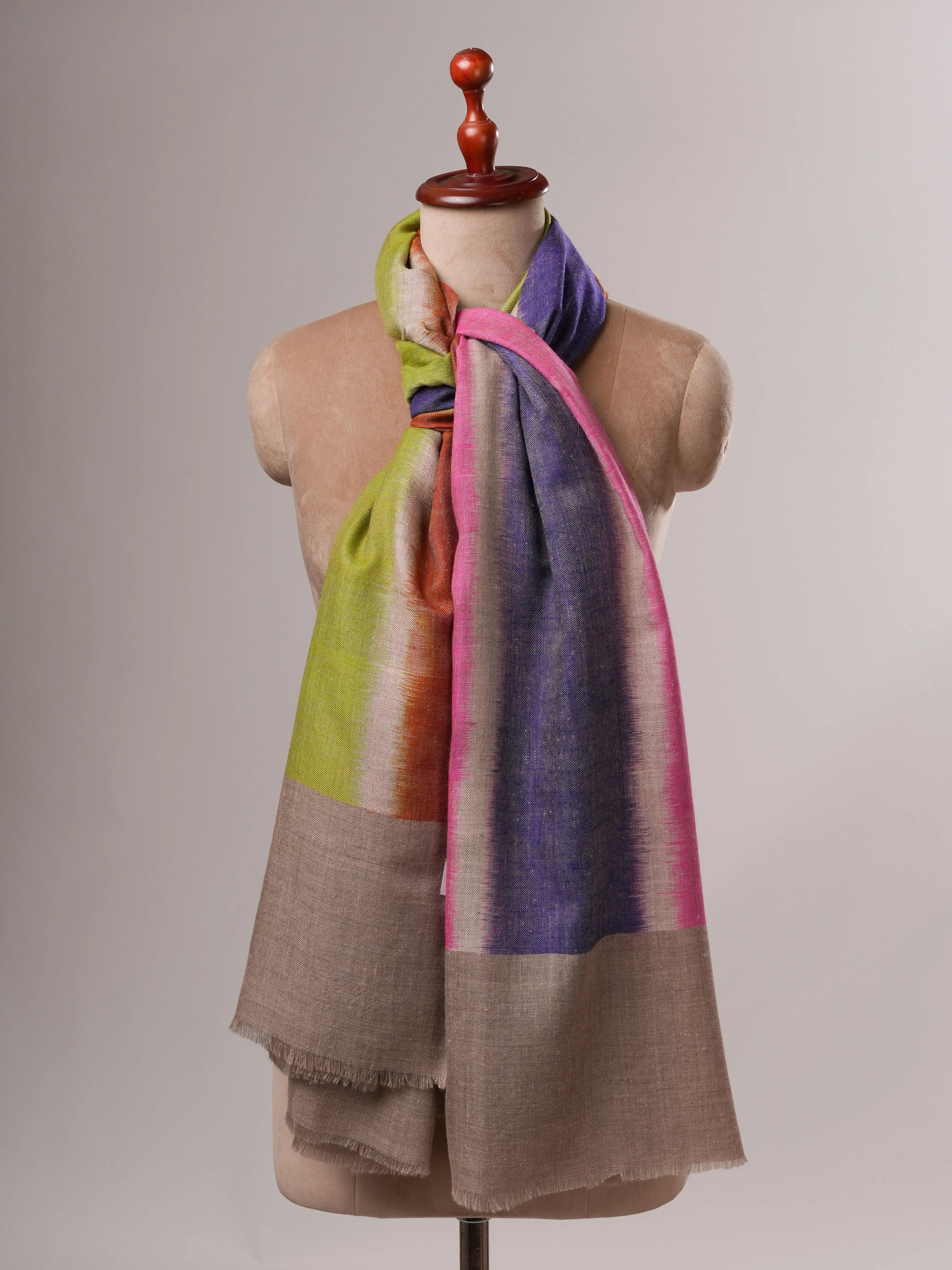 Ikat Handwoven Pashmina Shawl with Natural Grey End Detailing
