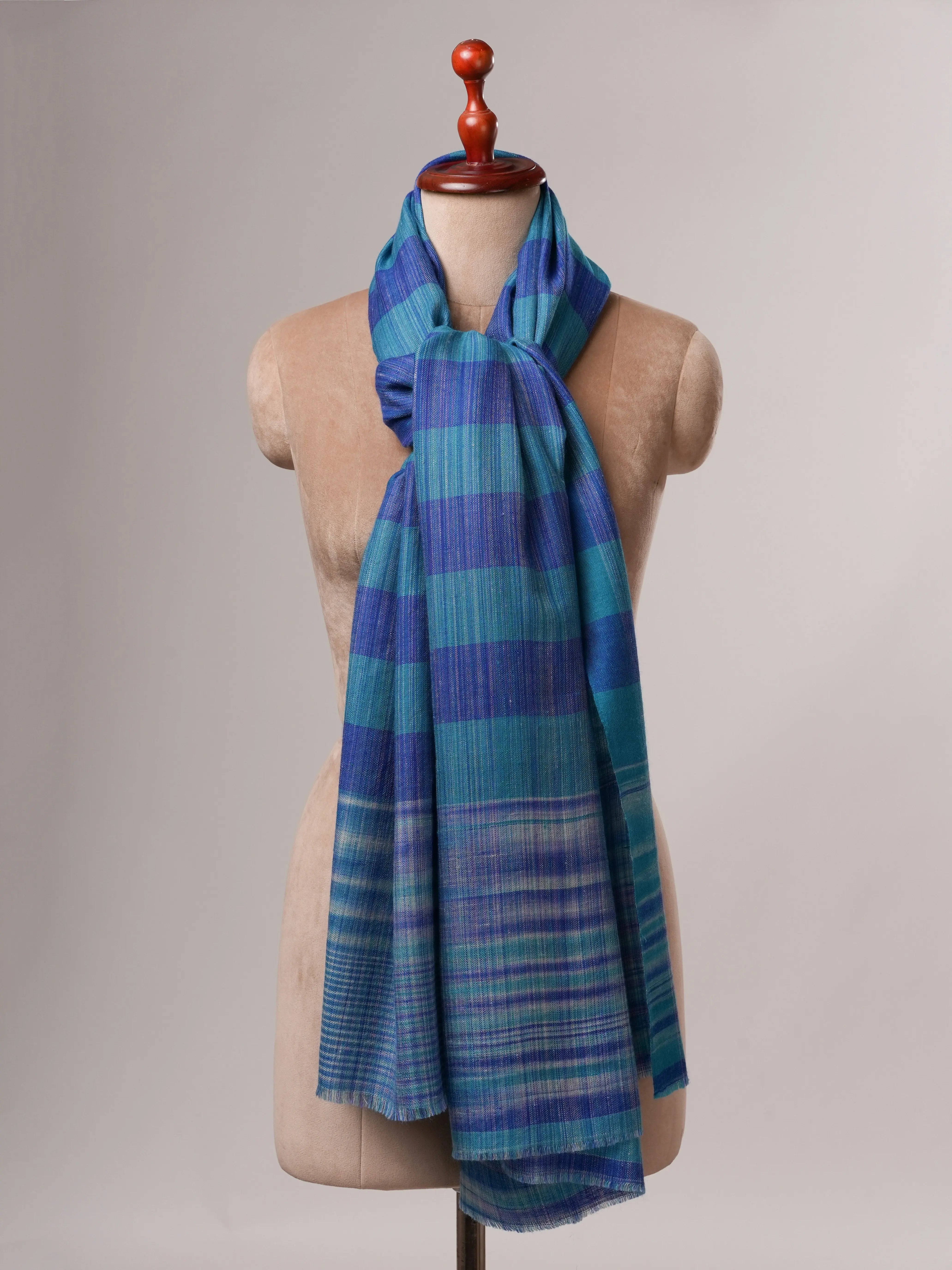 Hand Crafted Contemporary Blue Pure Pashmina Shawl