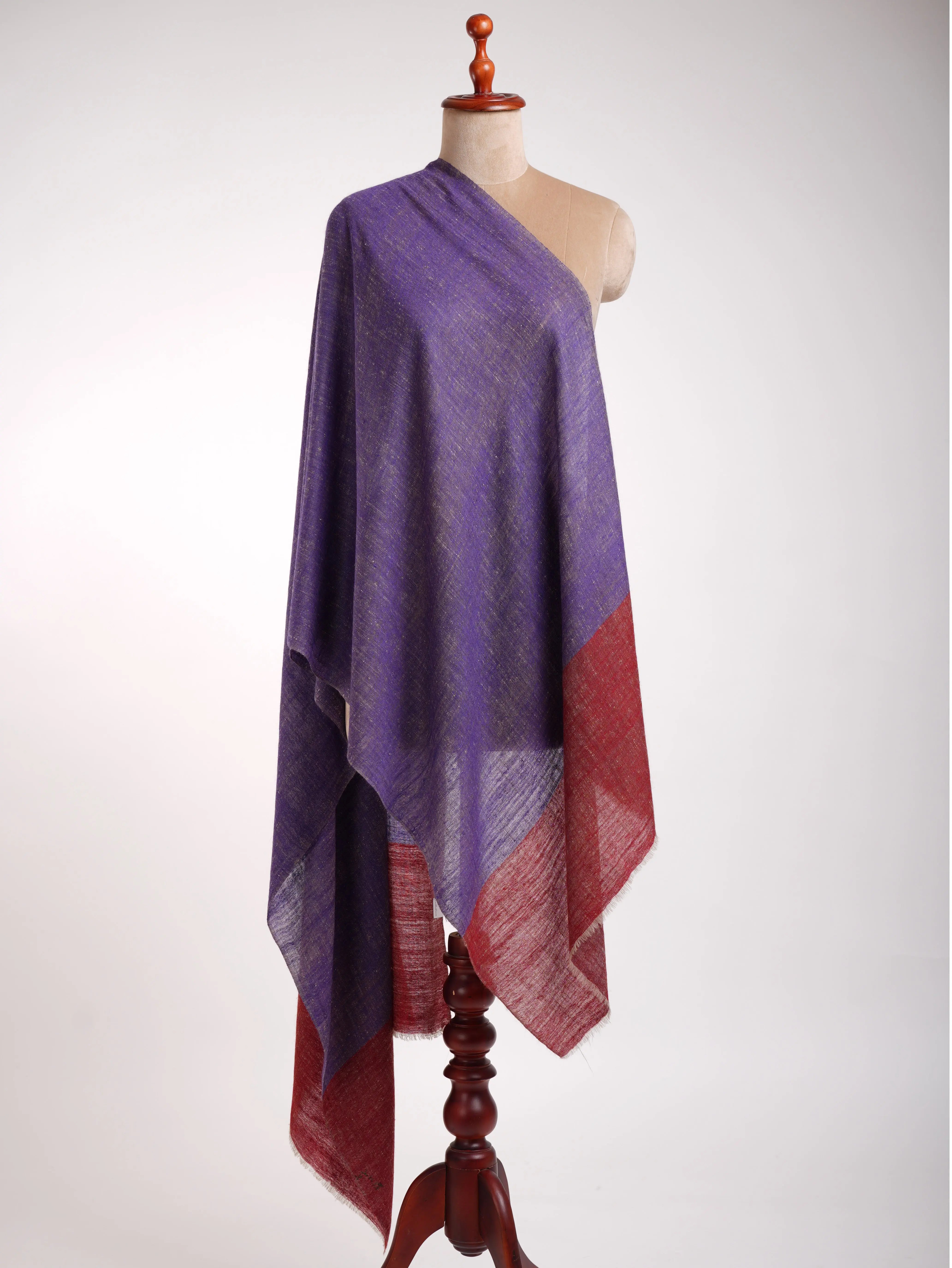 Handwoven Baby Soft Cashmere Scarf in Blue and Red Shahkaar