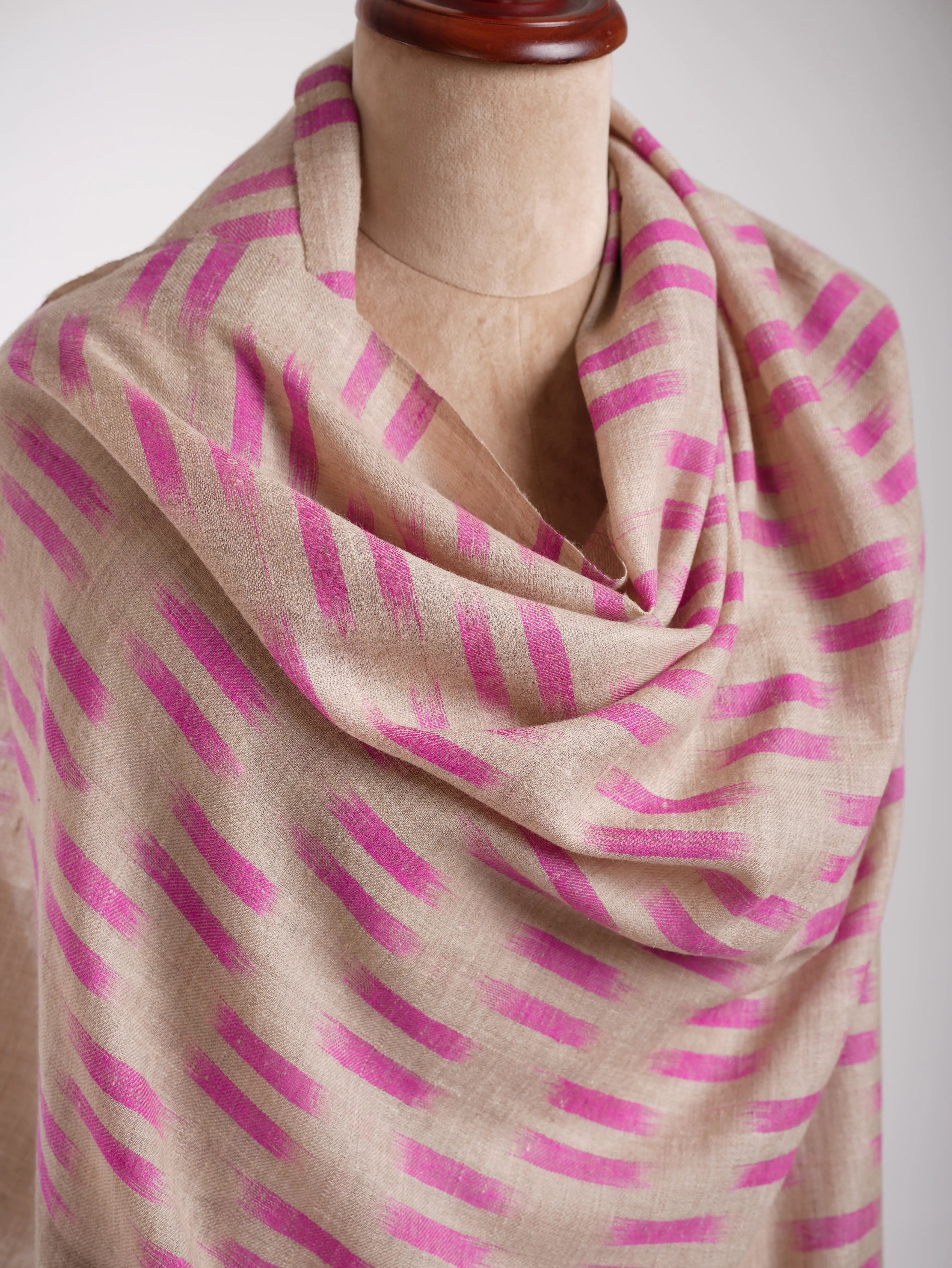 Contemporary Handloomed Baby Soft Ikat Cashmere Scarf Shahkaar