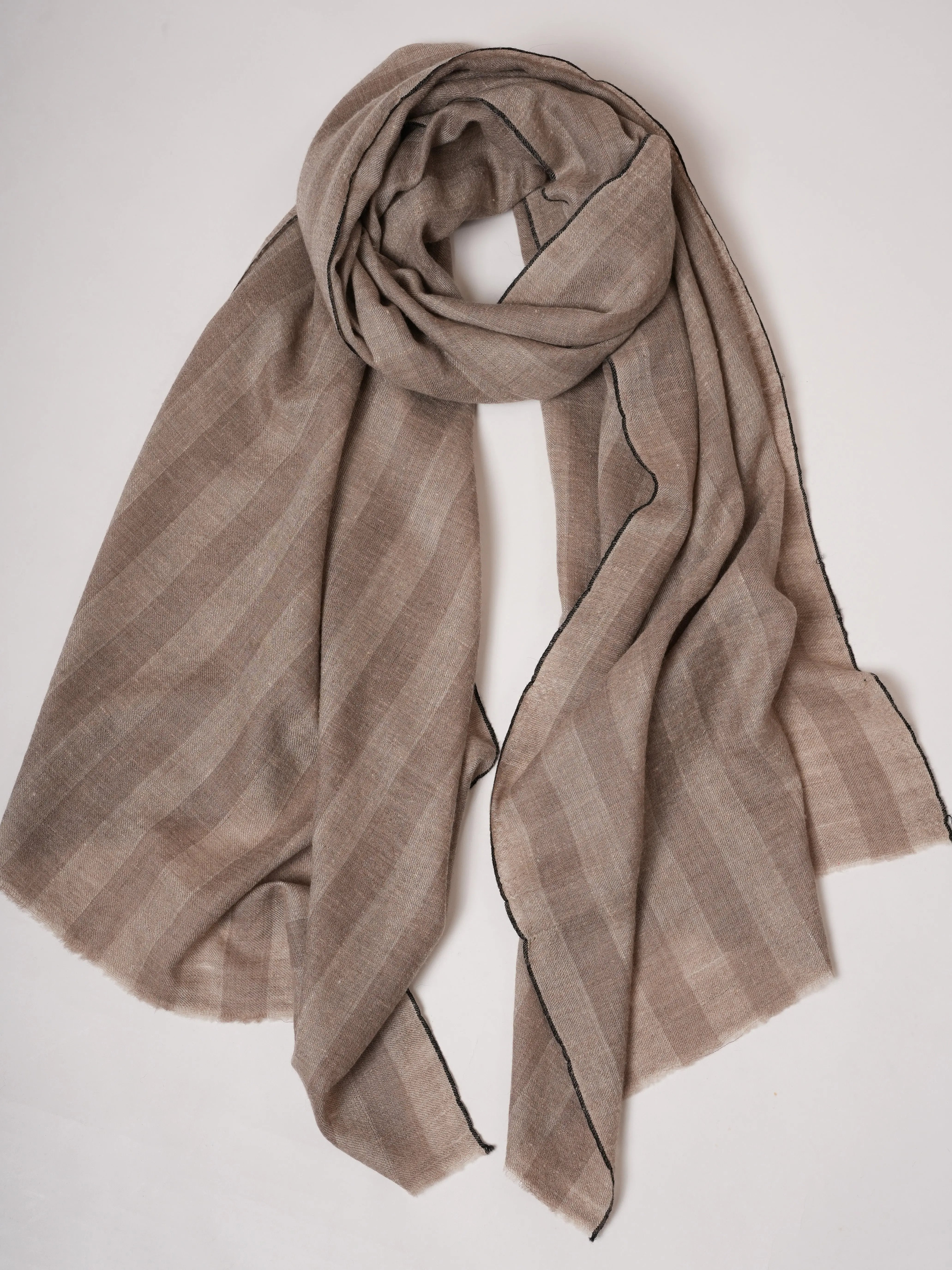 Natural Grey Stripe Baby Soft Cashmere Stole Shahkaar