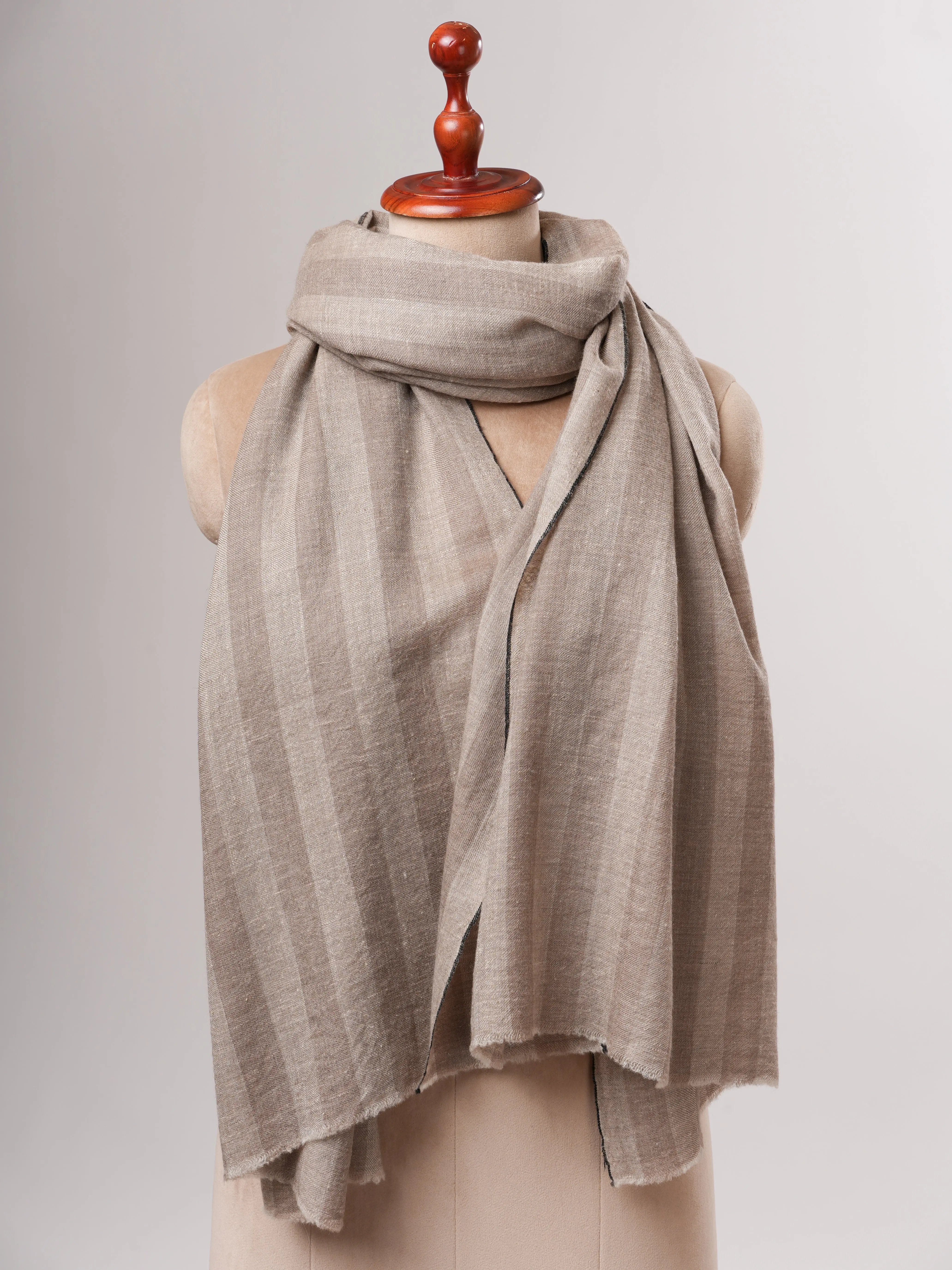 Natural Grey Stripe Baby Soft Cashmere Stole Shahkaar