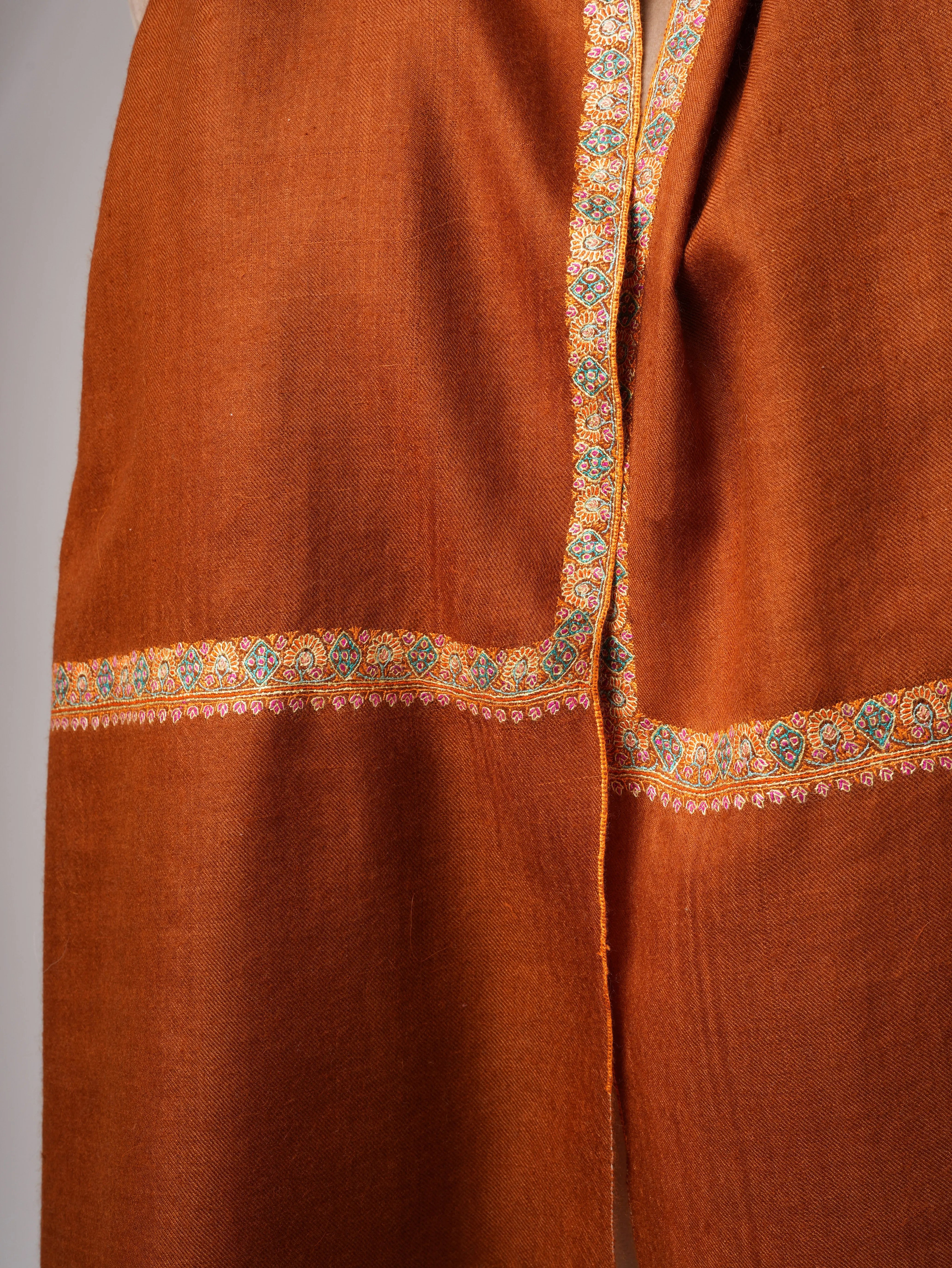 Rust Hashia Embroidered Kashmiri Pashmina Shawl – Warm Festive Luxury Wrap Shahkaar