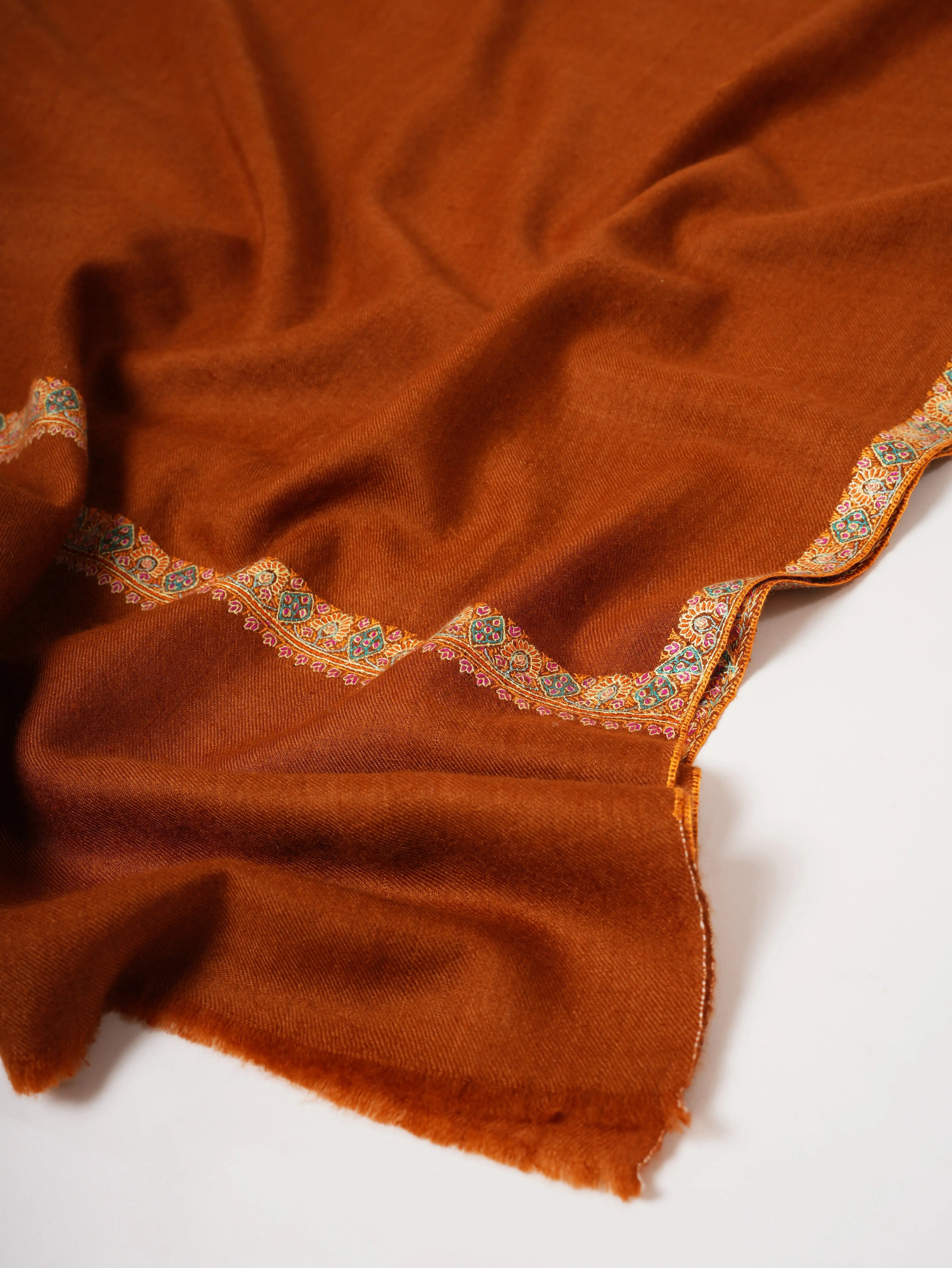 Rust Hashia Embroidered Kashmiri Pashmina Shawl – Warm Festive Luxury Wrap Shahkaar