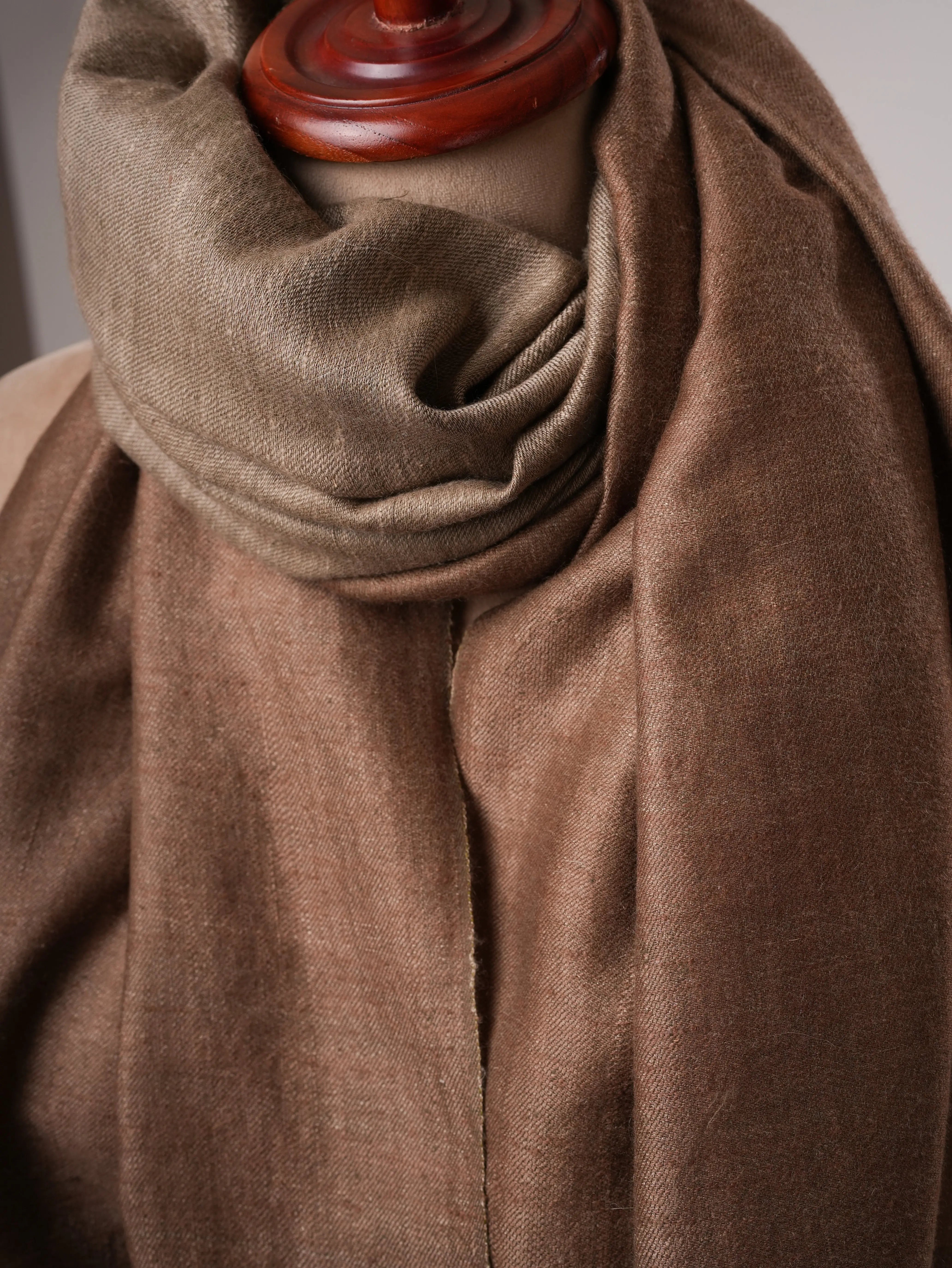 Handloomed Mocha Ivory Featherlight Pashmina Shawl Shahkaar
