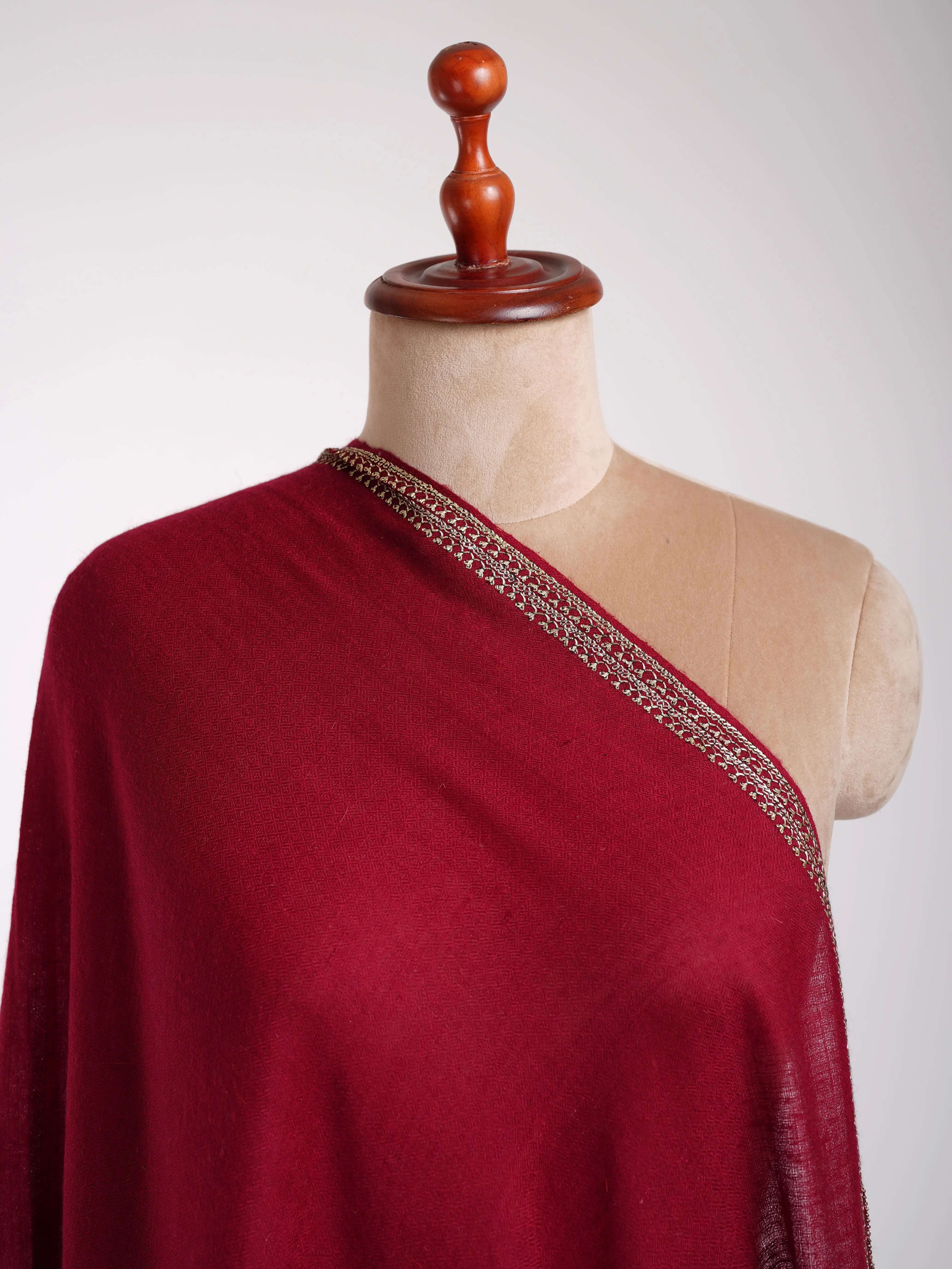 Artisan Crafted Maroon Cashmere Scarf with Hand Embroidered Tilla Shahkaar