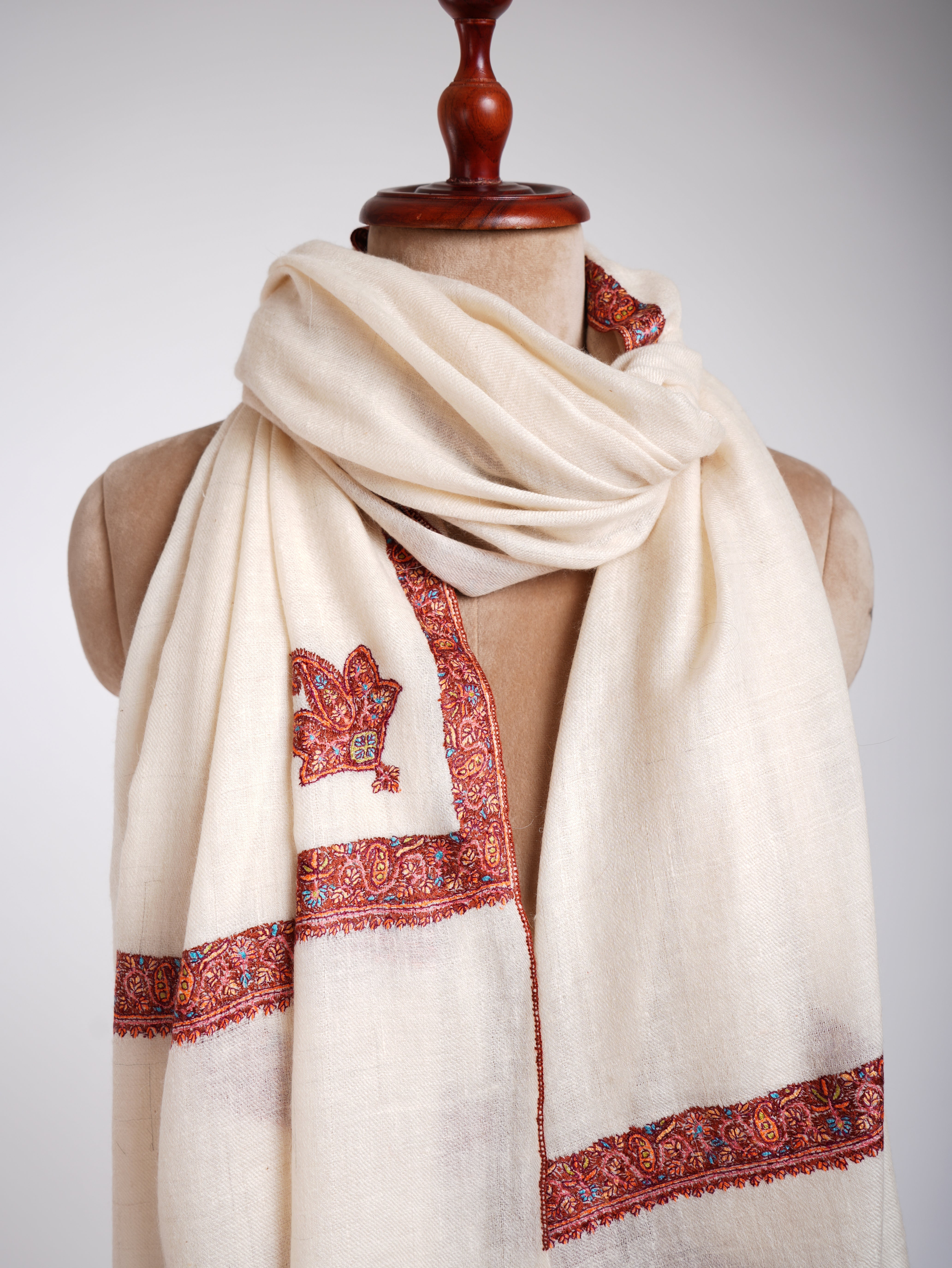 Ivory Handmade Authentic Pashmina Shawl Shahkaar