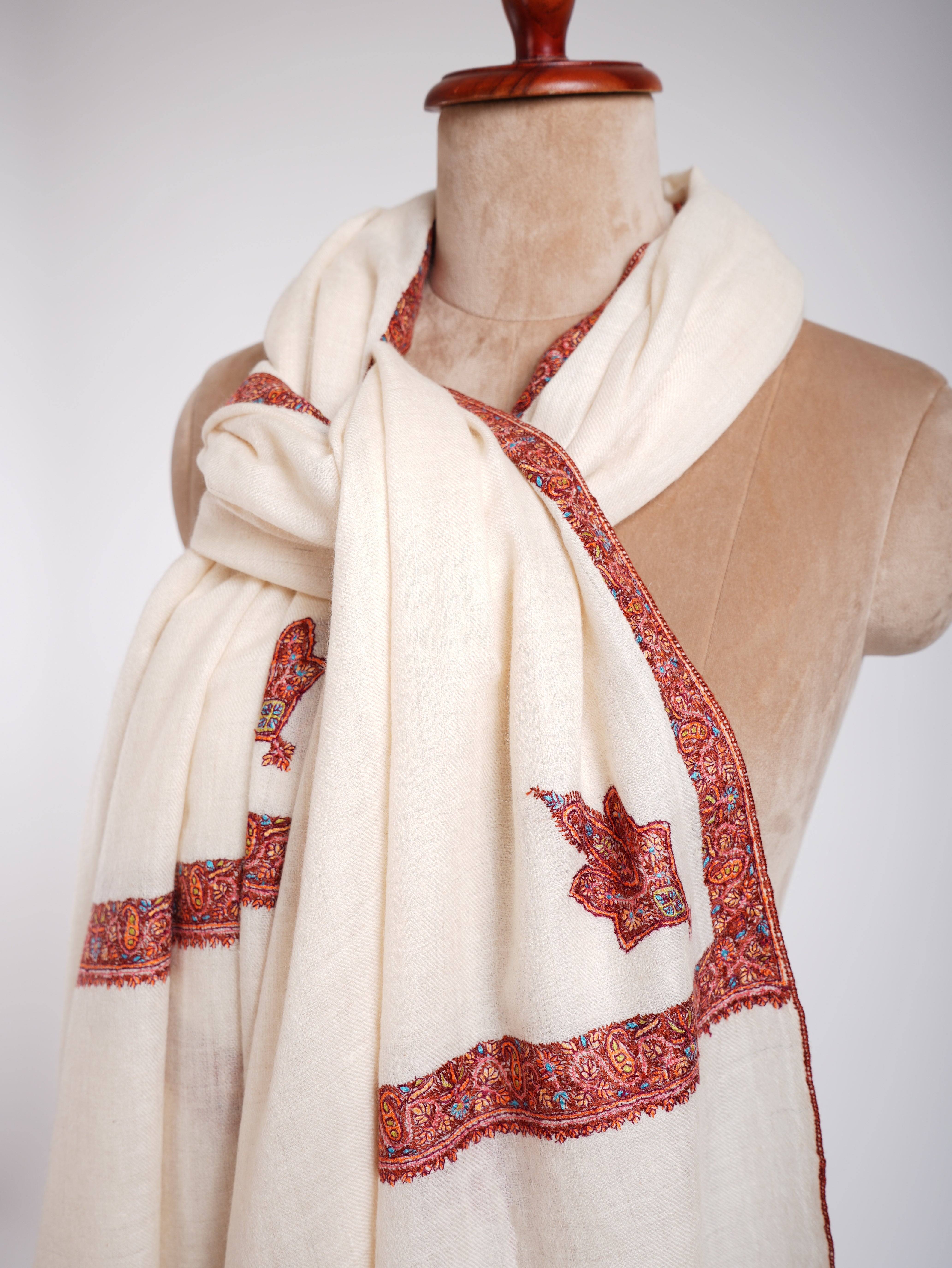 Ivory Handmade Authentic Pashmina Shawl Shahkaar