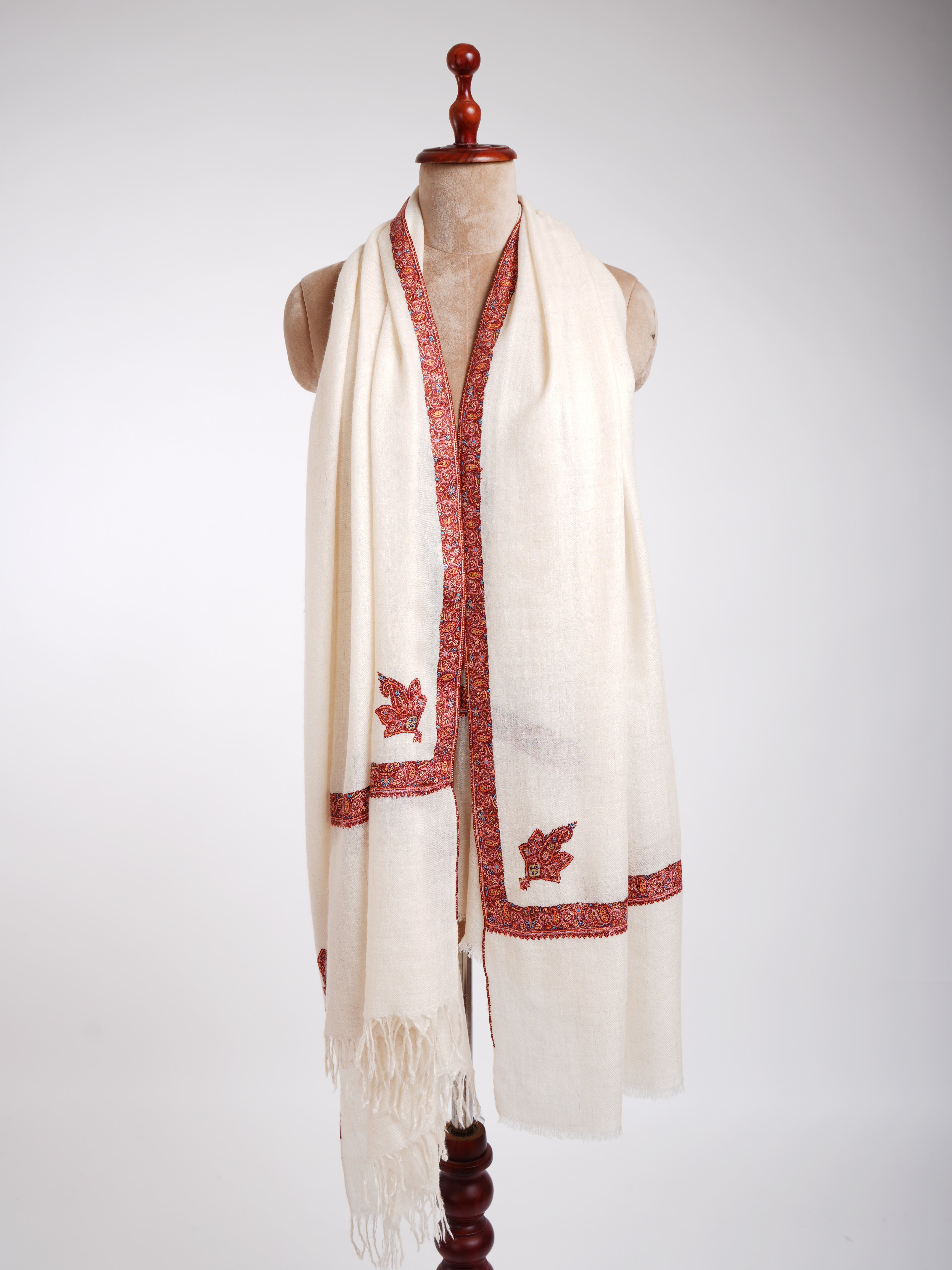 Ivory Handmade Authentic Pashmina Shawl Shahkaar