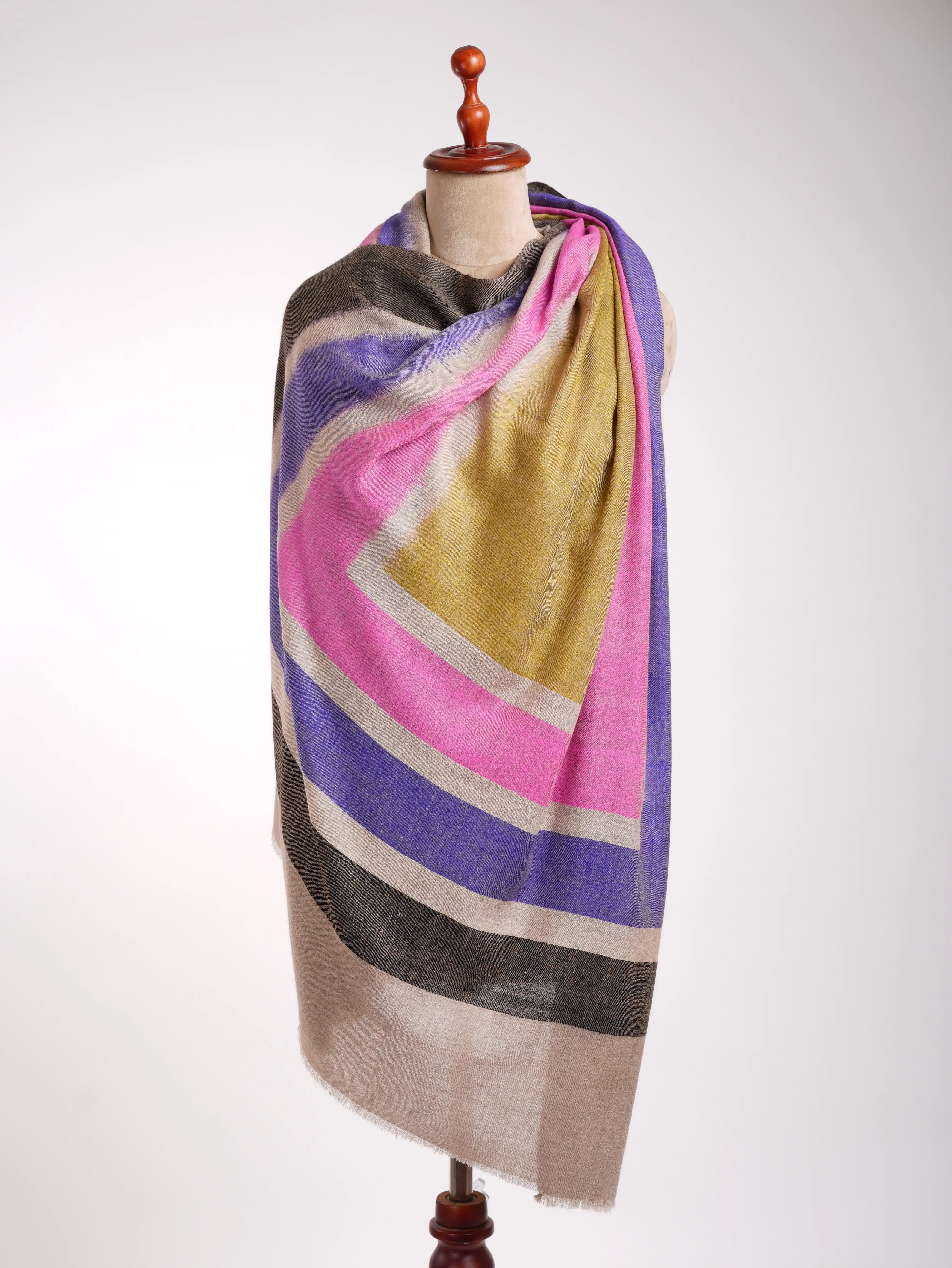 Artisan Crafted Baby Soft Ikat Handloomed Pashmina Shawl Shahkaar